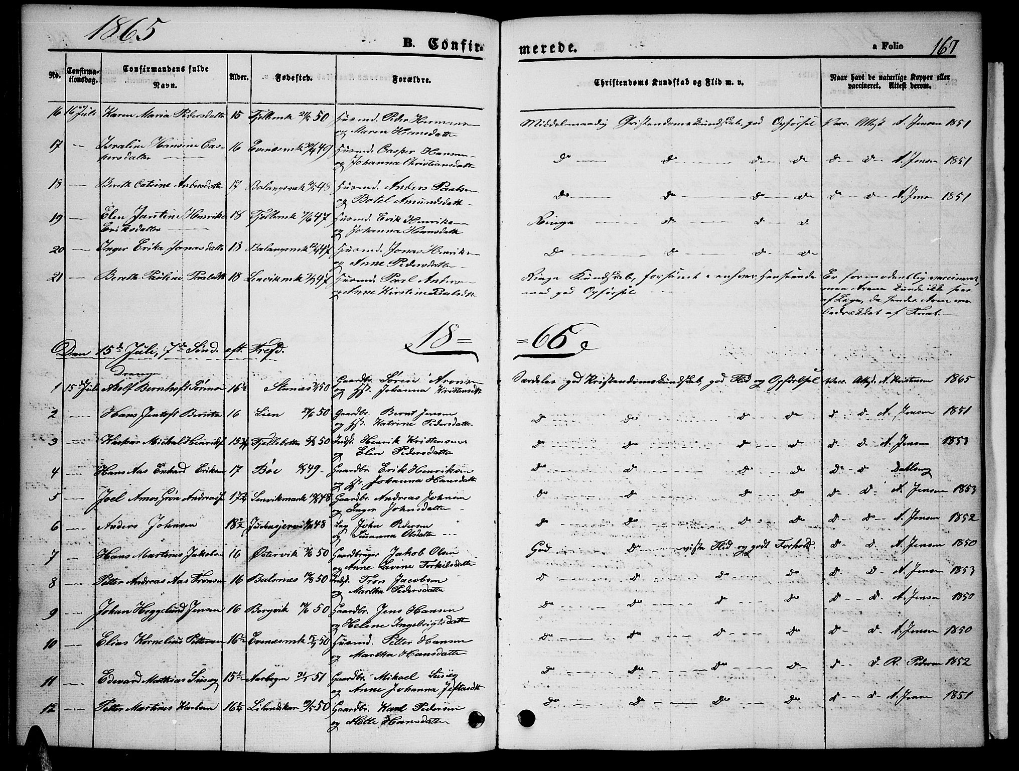 Ministerialprotokoller, klokkerbøker og fødselsregistre - Nordland, AV/SAT-A-1459/863/L0912: Parish register (copy) no. 863C02, 1858-1876, p. 167