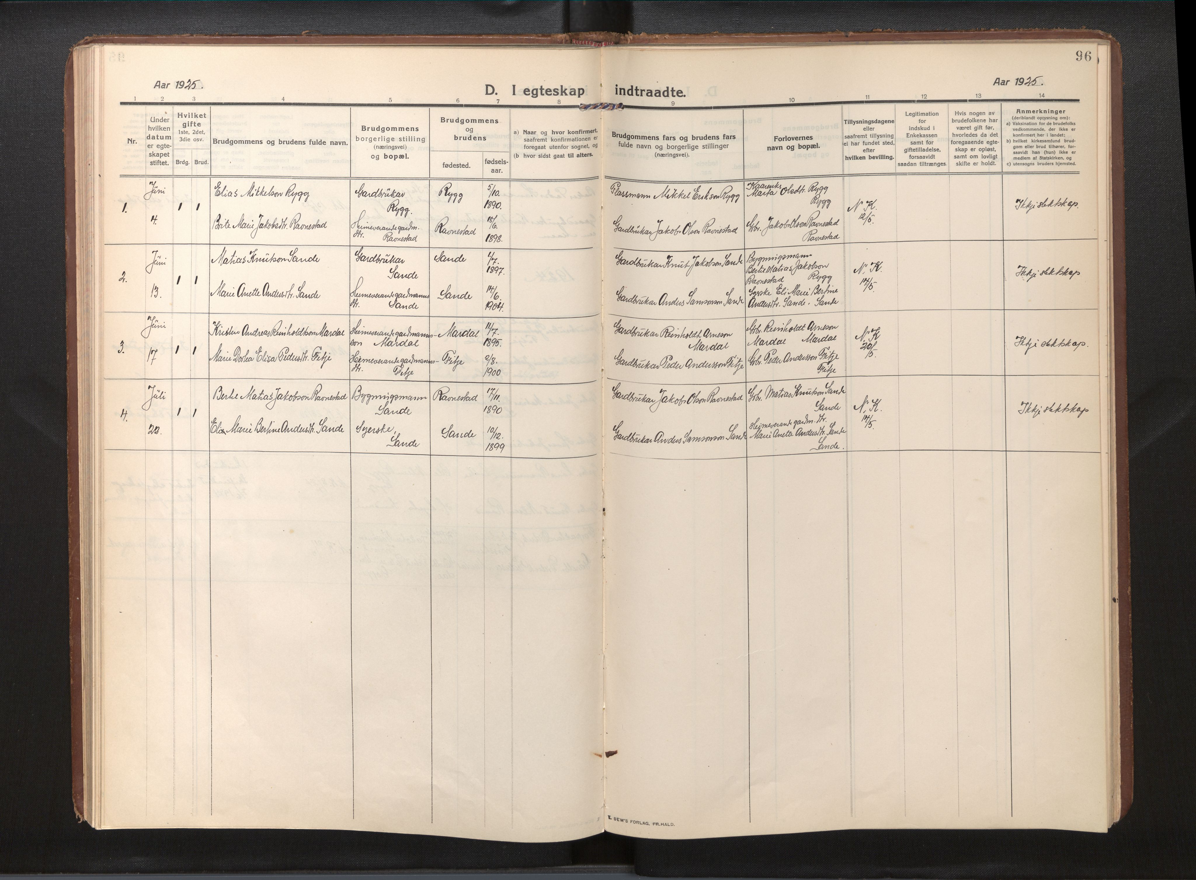 Gloppen sokneprestembete, AV/SAB-A-80101/H/Haa/Haad/L0002: Parish register (official) no. D 2, 1911-1925, p. 95b-96a