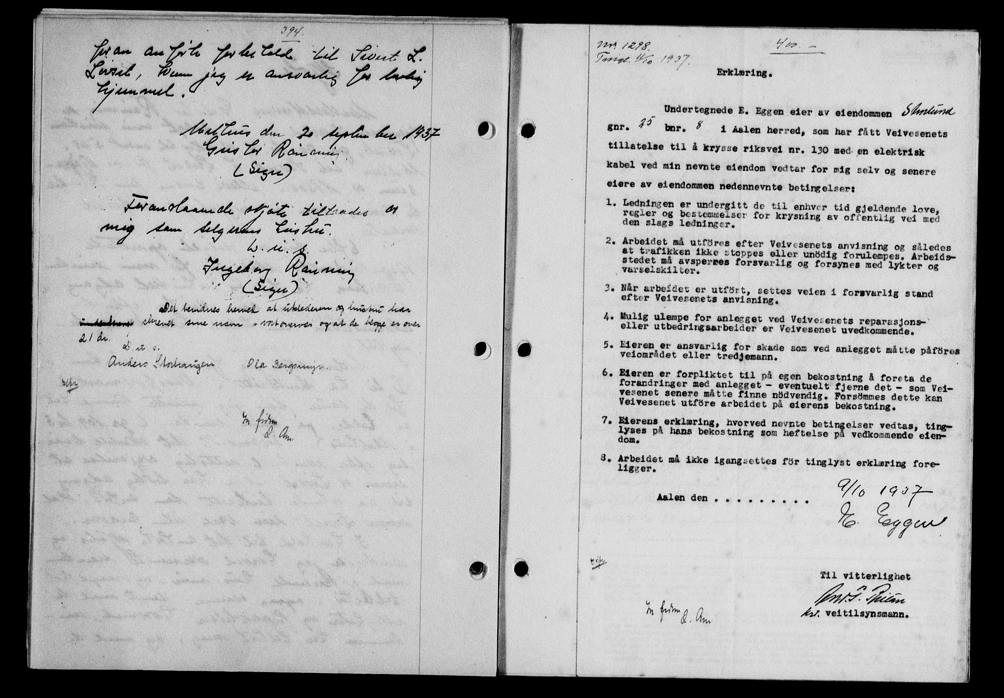 Gauldal sorenskriveri, SAT/A-0014/1/2/2C/L0047: Mortgage book no. 50-51, 1937-1937, Diary no: : 1298/1937