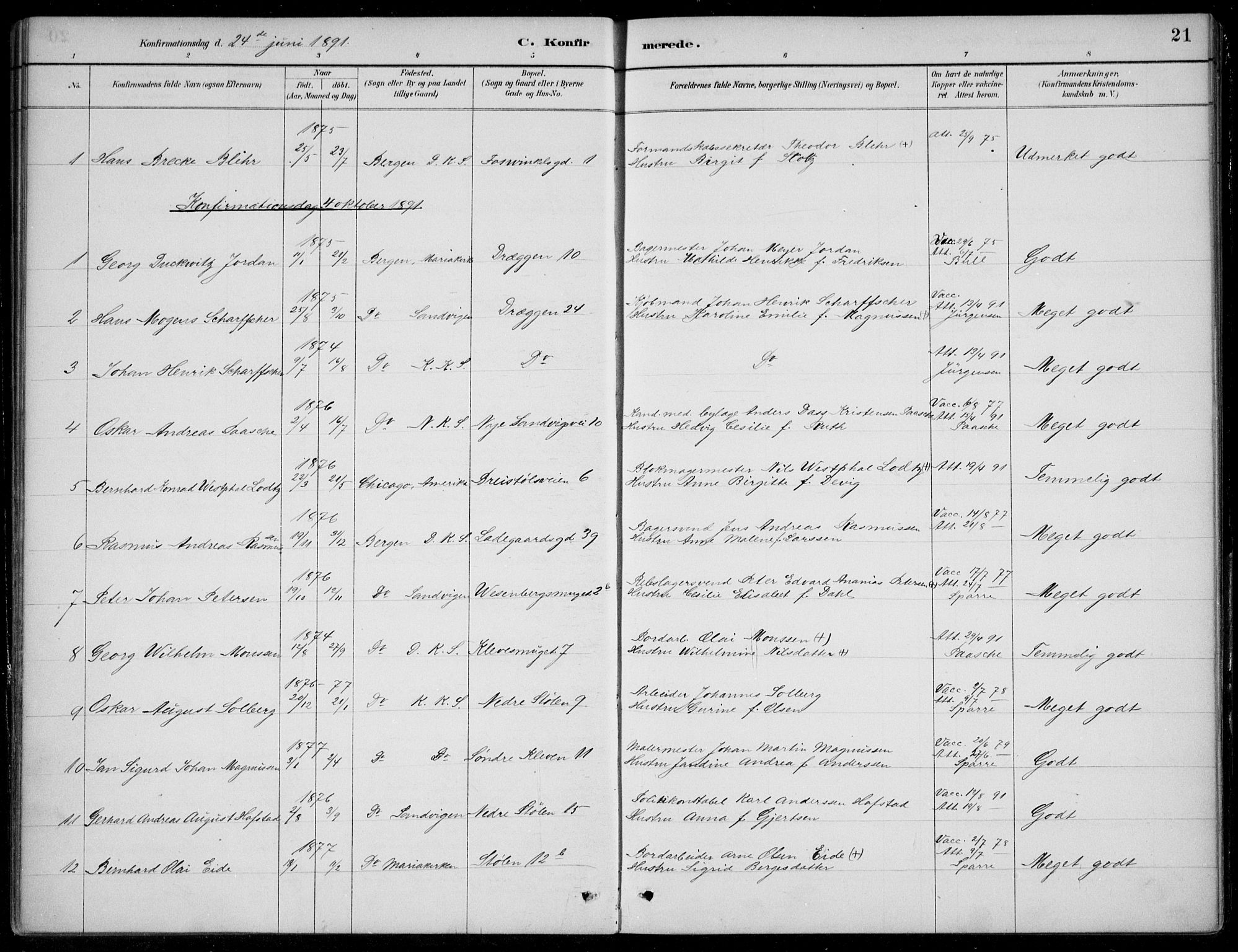 Mariakirken Sokneprestembete, AV/SAB-A-76901/H/Hab/L0008: Parish register (copy) no. A 8, 1889-1908, p. 21