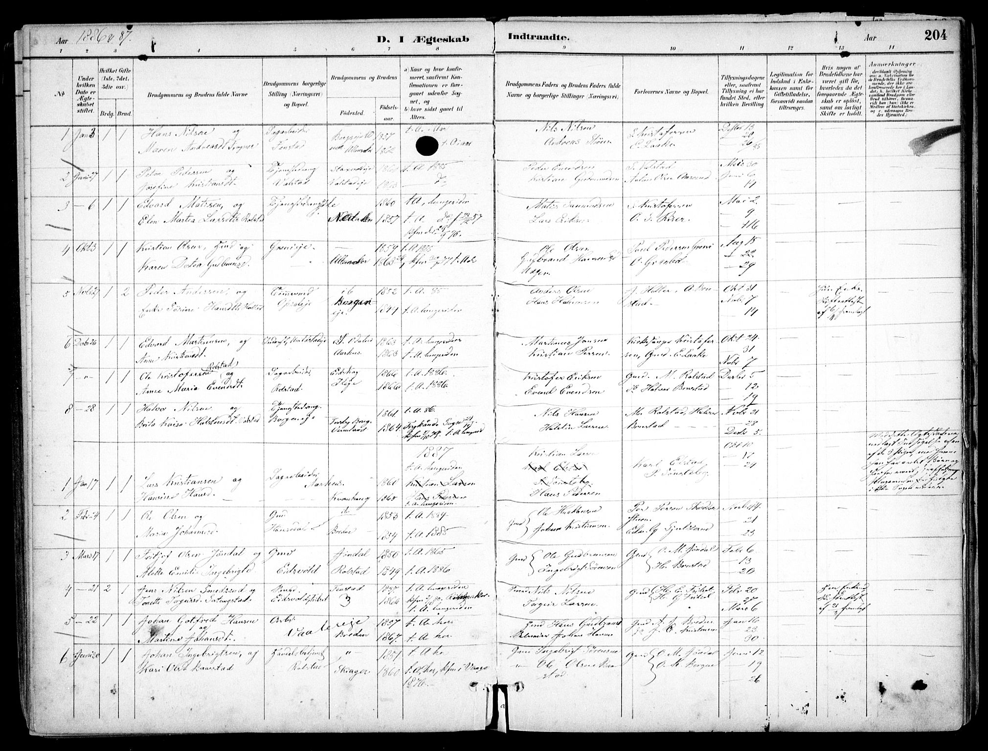 Nes prestekontor Kirkebøker, SAO/A-10410/F/Fb/L0002: Parish register (official) no. II 2, 1883-1918, p. 204