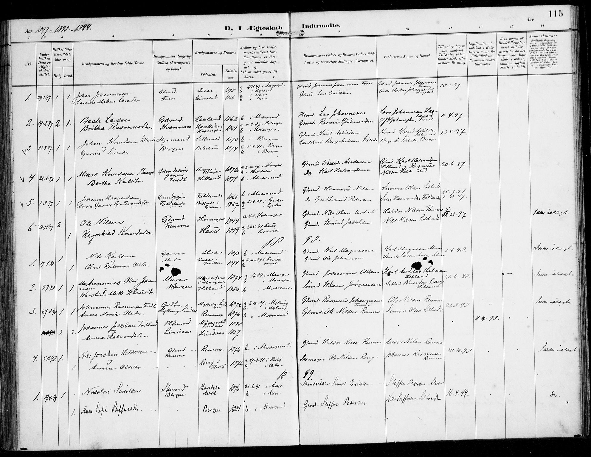 Alversund Sokneprestembete, SAB/A-73901/H/Ha/Haa/Haaa/L0003: Parish register (official) no. A 3, 1897-1926, p. 115