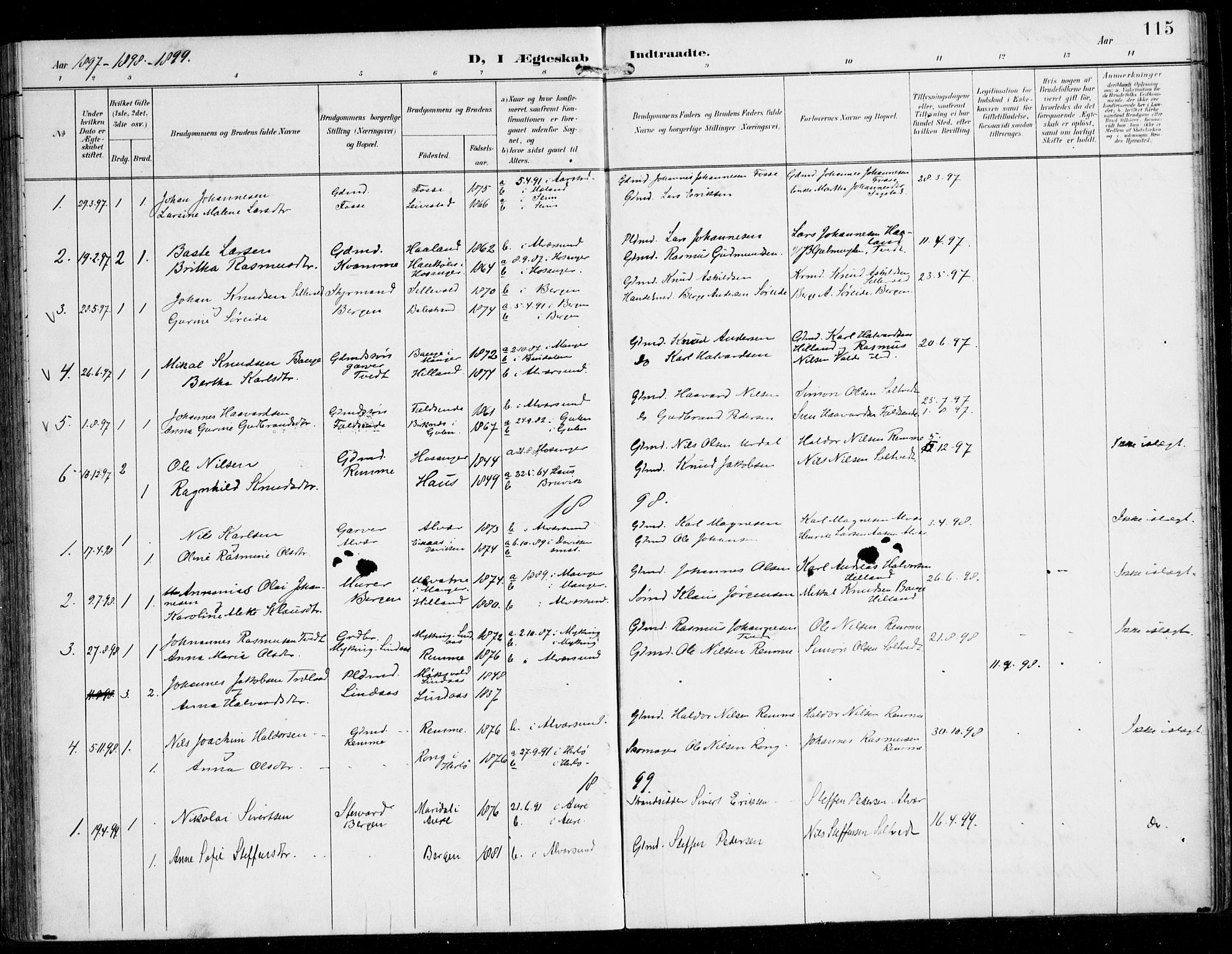 Alversund Sokneprestembete, AV/SAB-A-73901/H/Ha/Haa/Haaa/L0003: Parish register (official) no. A 3, 1897-1926, p. 115