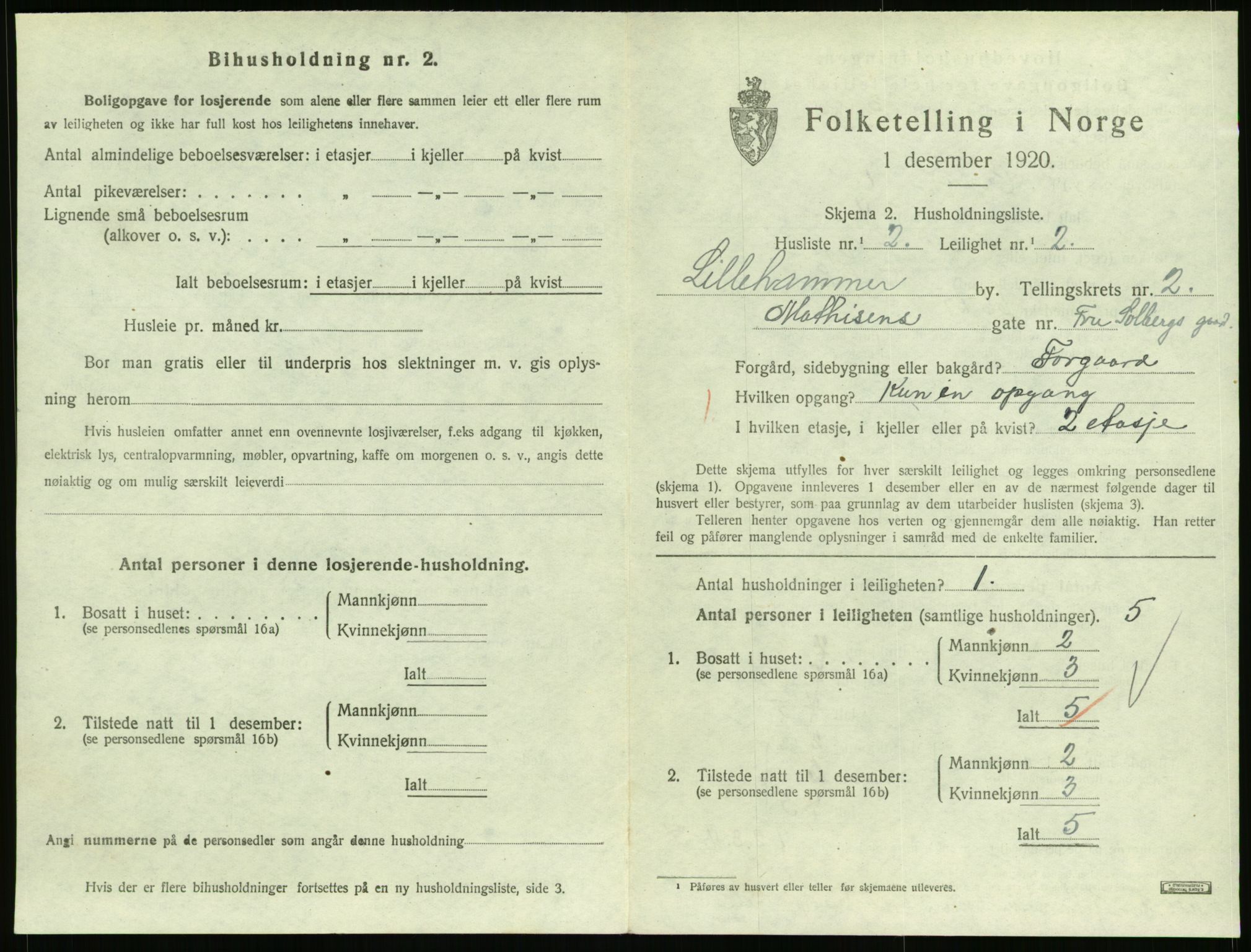 SAH, 1920 census for Lillehammer, 1920, p. 1524