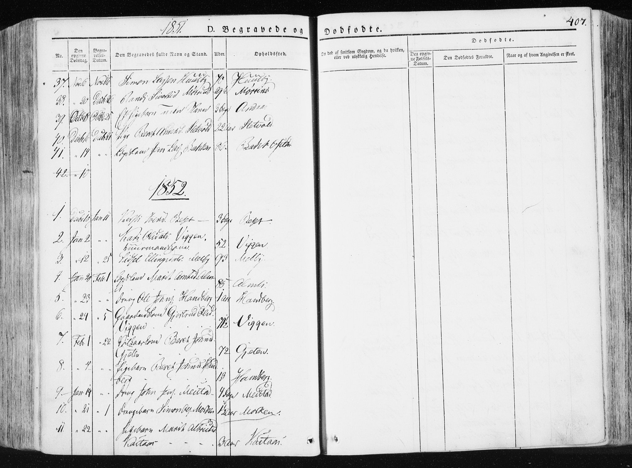 Ministerialprotokoller, klokkerbøker og fødselsregistre - Sør-Trøndelag, SAT/A-1456/665/L0771: Parish register (official) no. 665A06, 1830-1856, p. 407
