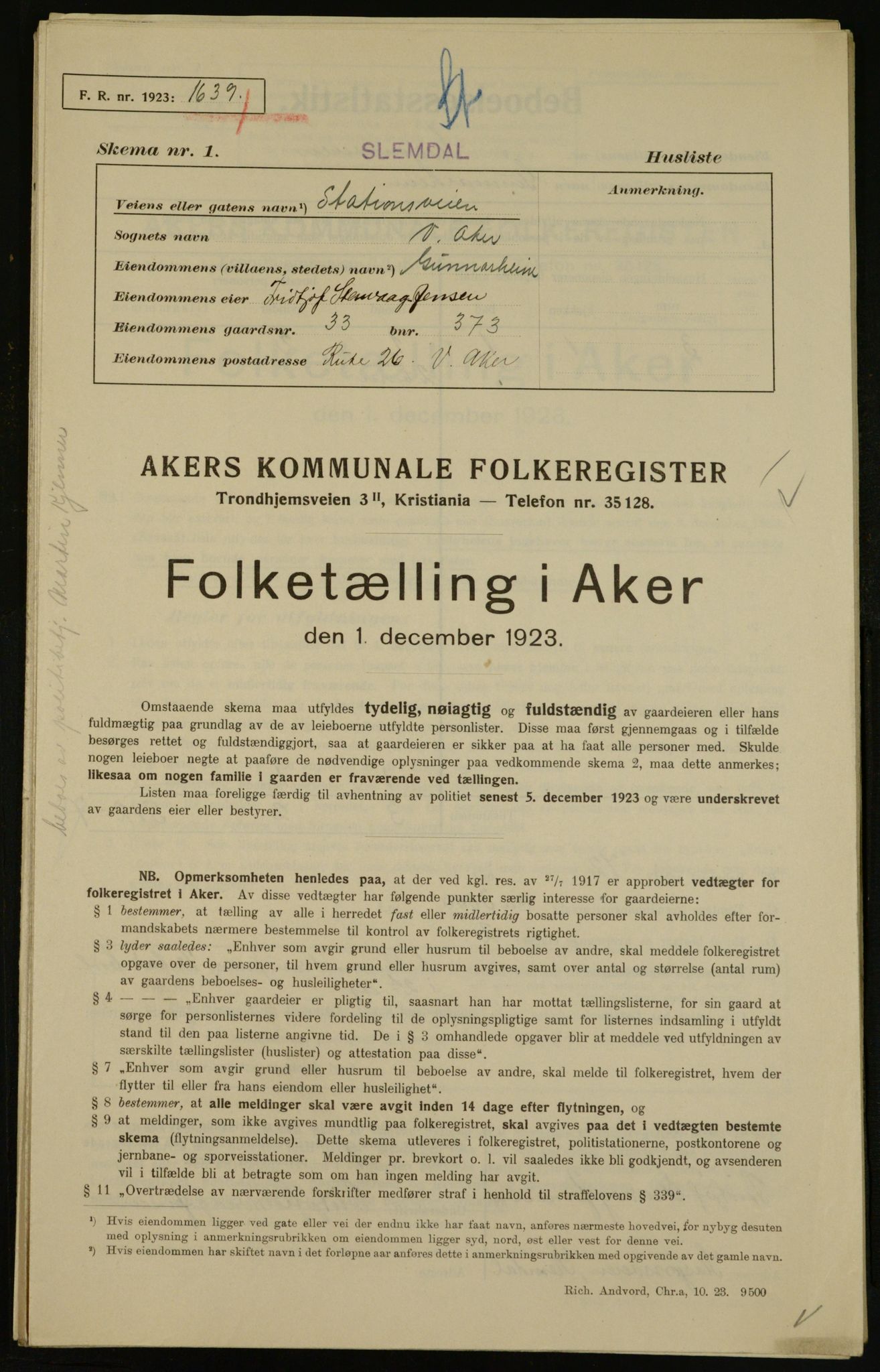 , Municipal Census 1923 for Aker, 1923, p. 18269