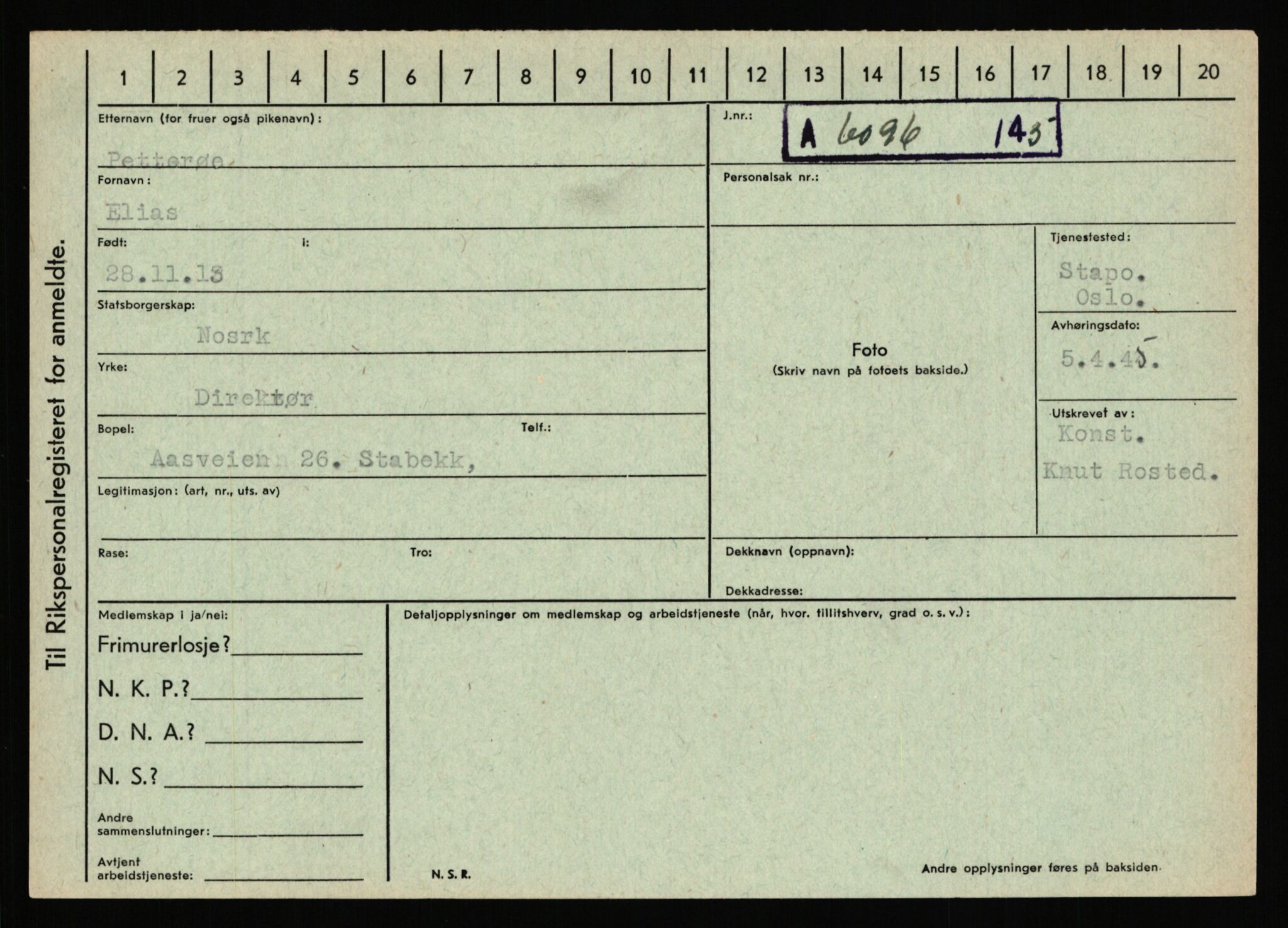 Statspolitiet - Hovedkontoret / Osloavdelingen, AV/RA-S-1329/C/Ca/L0012: Oanæs - Quistgaard	, 1943-1945, p. 4478