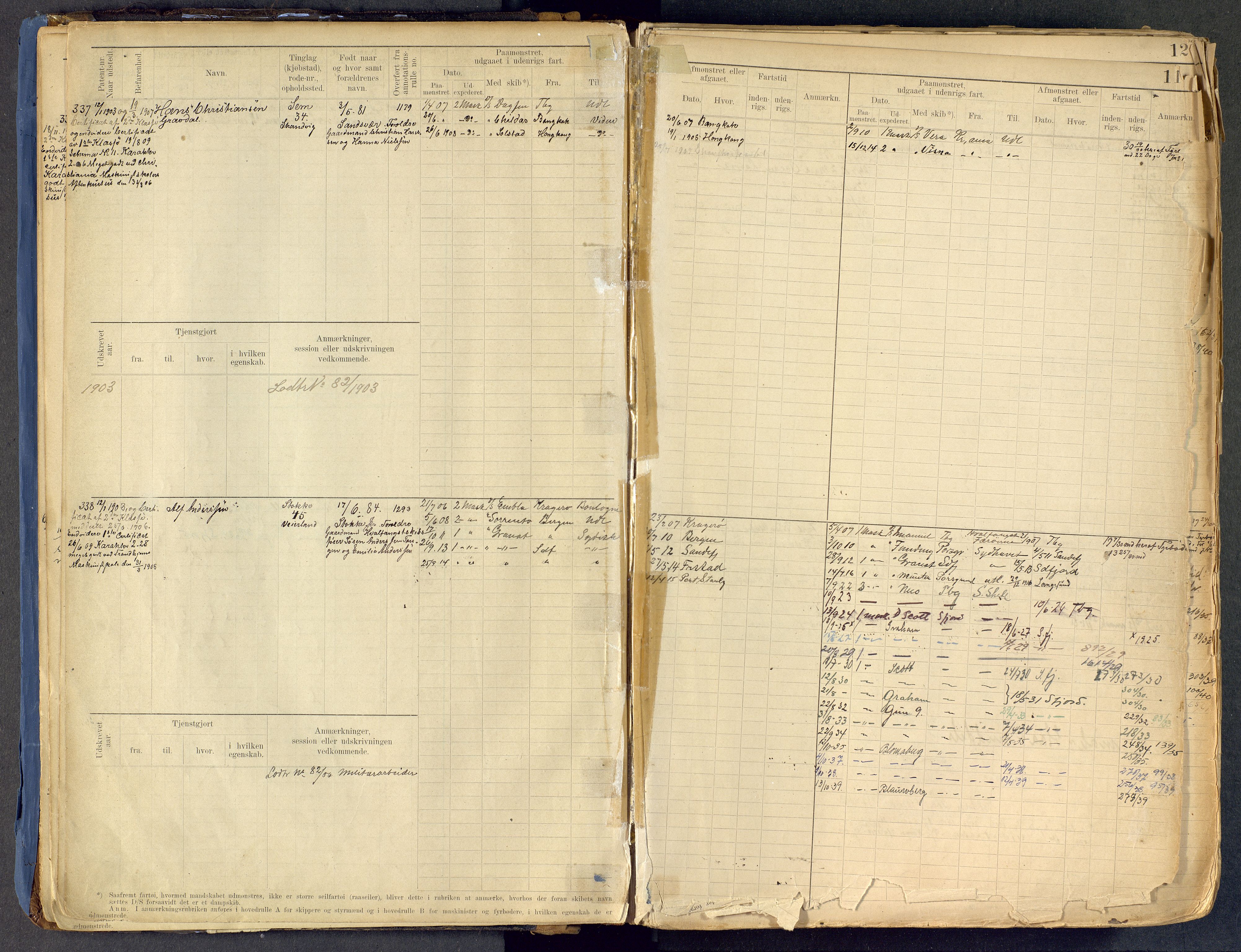 Tønsberg innrulleringskontor, AV/SAKO-A-786/F/Fe/L0002: Maskinist- og fyrbøterrulle Patent nr. 315-1110, 1902-1924, p. 11