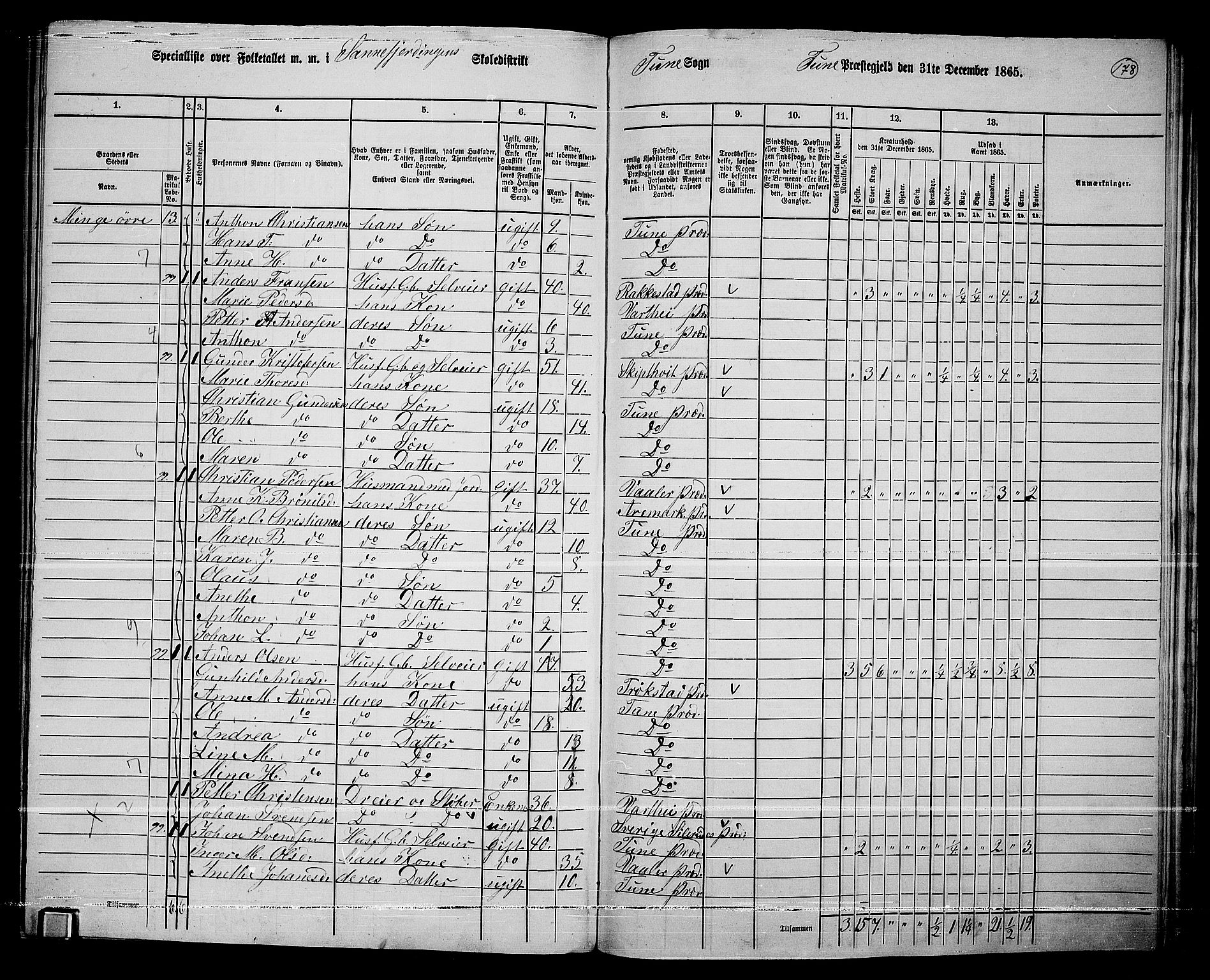 RA, 1865 census for Tune, 1865, p. 252