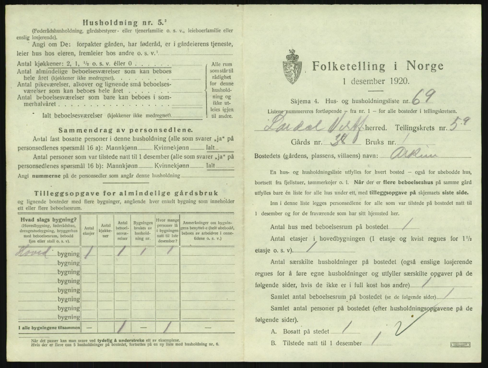 SAKO, 1920 census for Lardal, 1920, p. 817