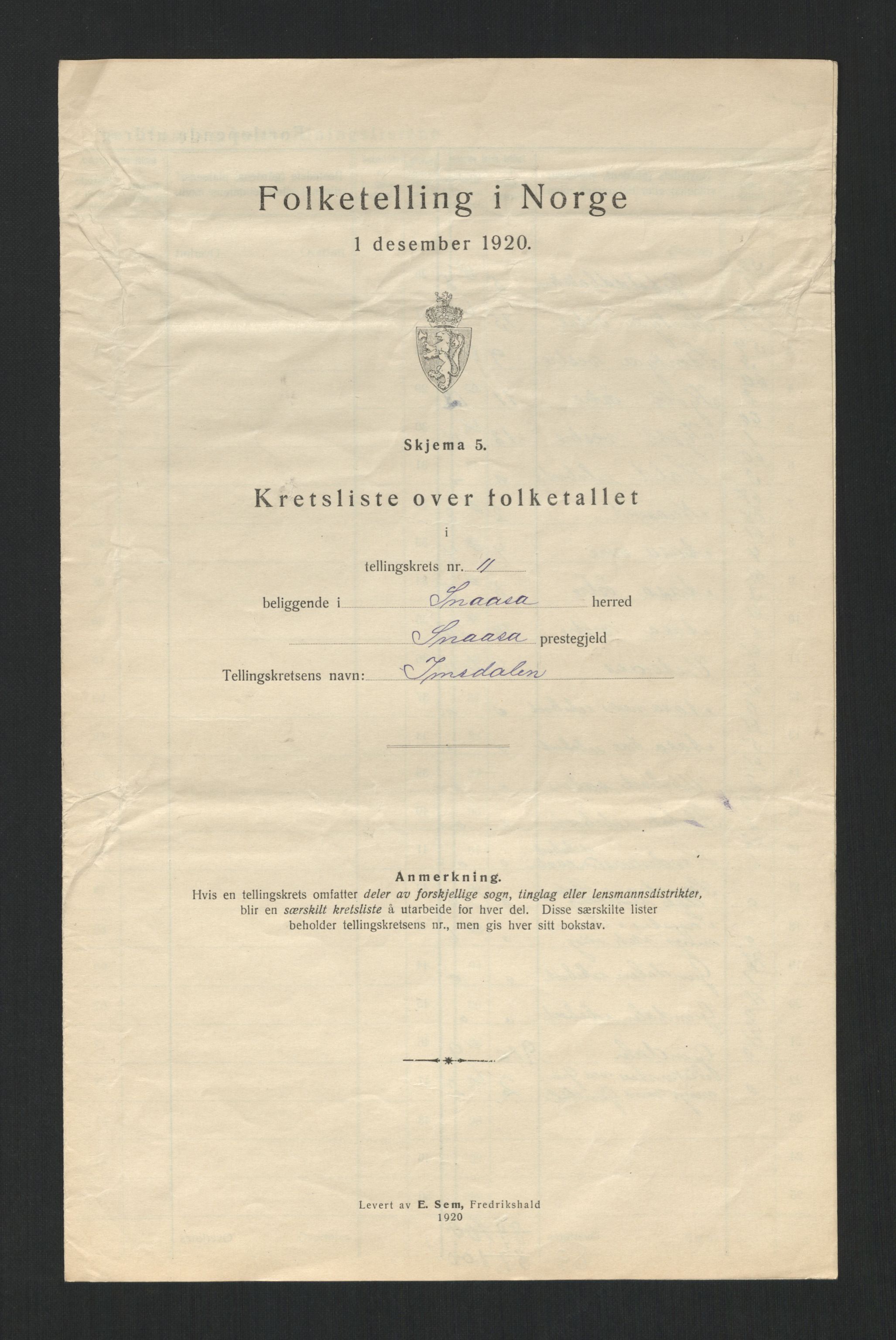 SAT, 1920 census for Snåsa, 1920, p. 45