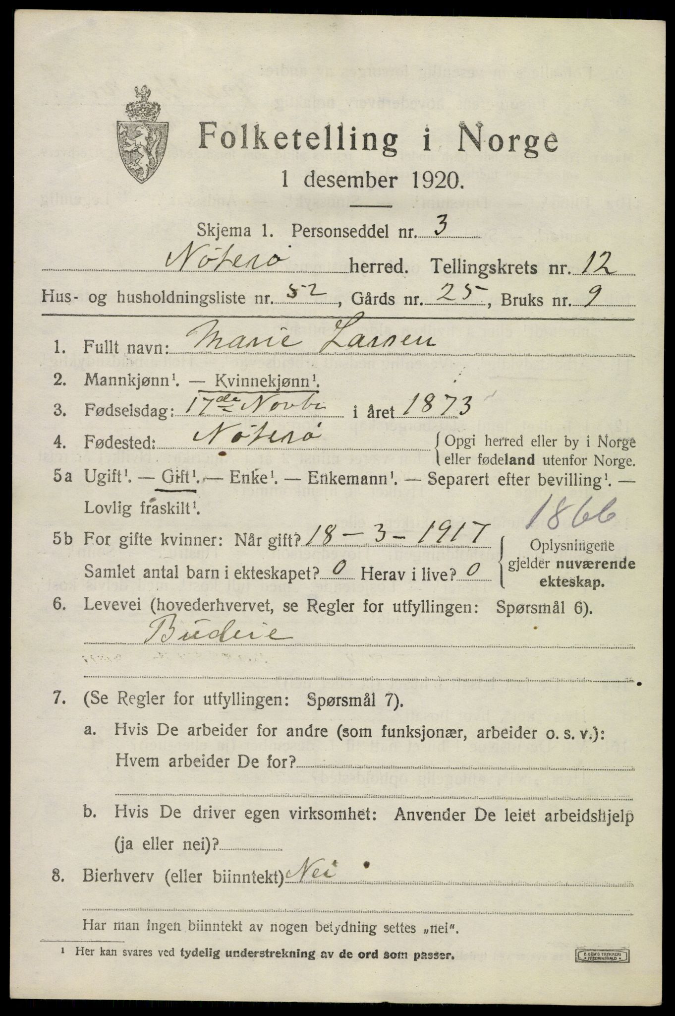 SAKO, 1920 census for Nøtterøy, 1920, p. 15171