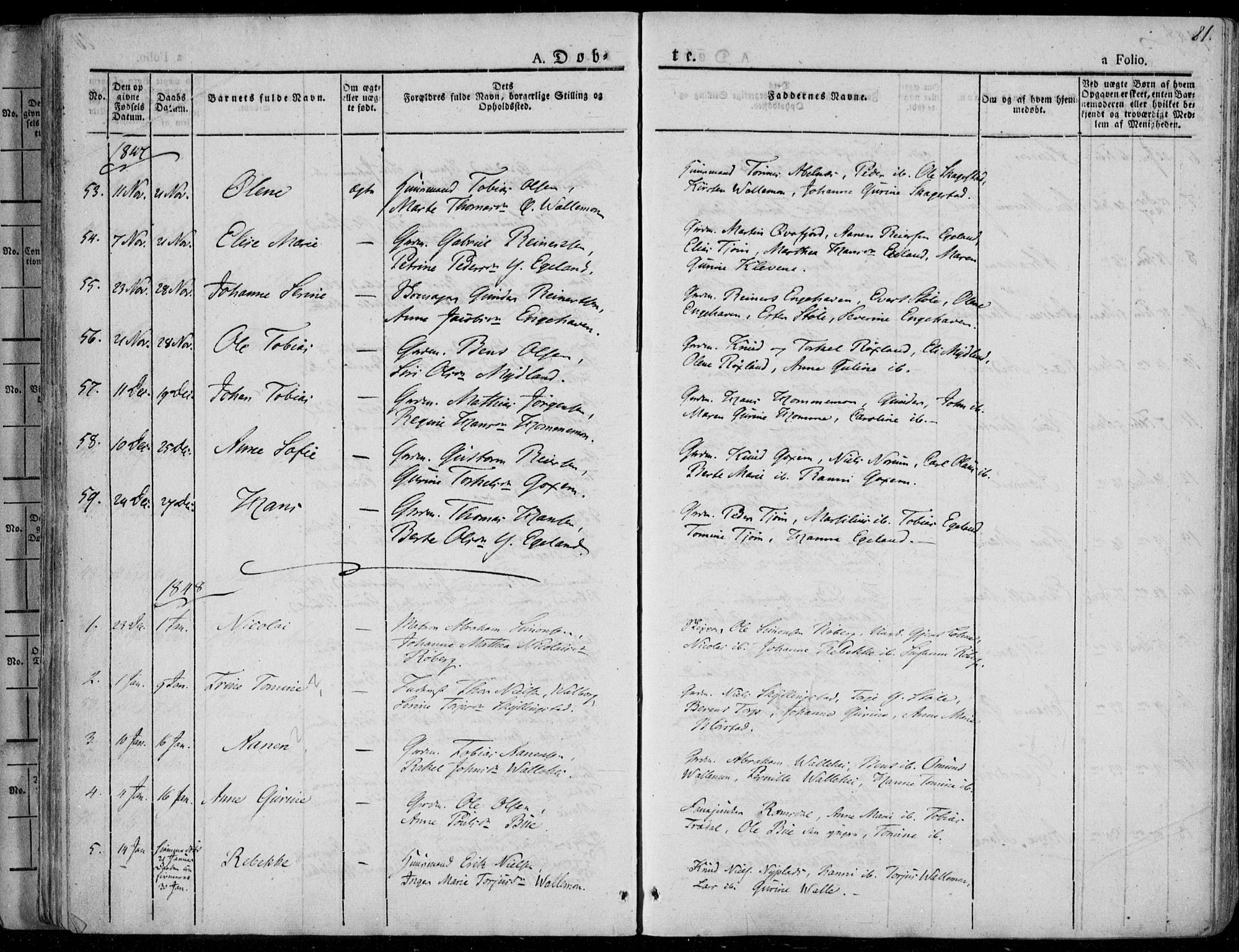 Sør-Audnedal sokneprestkontor, SAK/1111-0039/F/Fa/Fab/L0006: Parish register (official) no. A 6, 1829-1855, p. 81