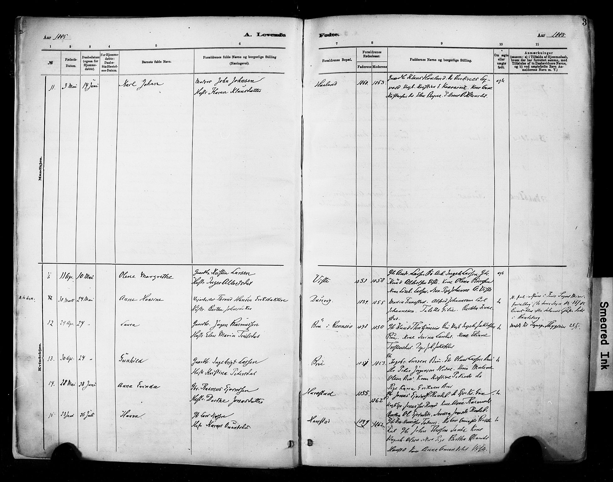 Hetland sokneprestkontor, AV/SAST-A-101826/30/30BA/L0009: Parish register (official) no. A 9, 1882-1918, p. 3