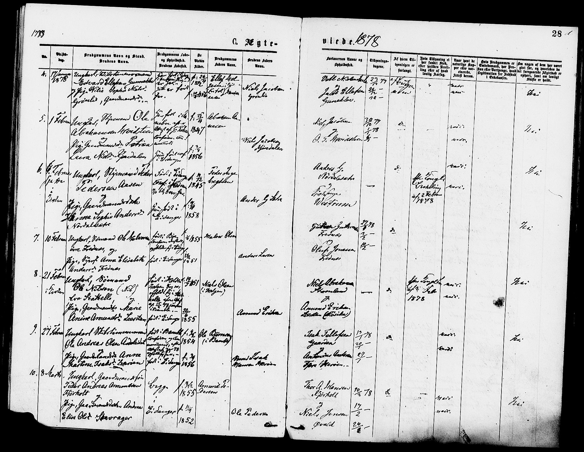 Eidanger kirkebøker, AV/SAKO-A-261/F/Fa/L0011: Parish register (official) no. 11, 1875-1878, p. 28