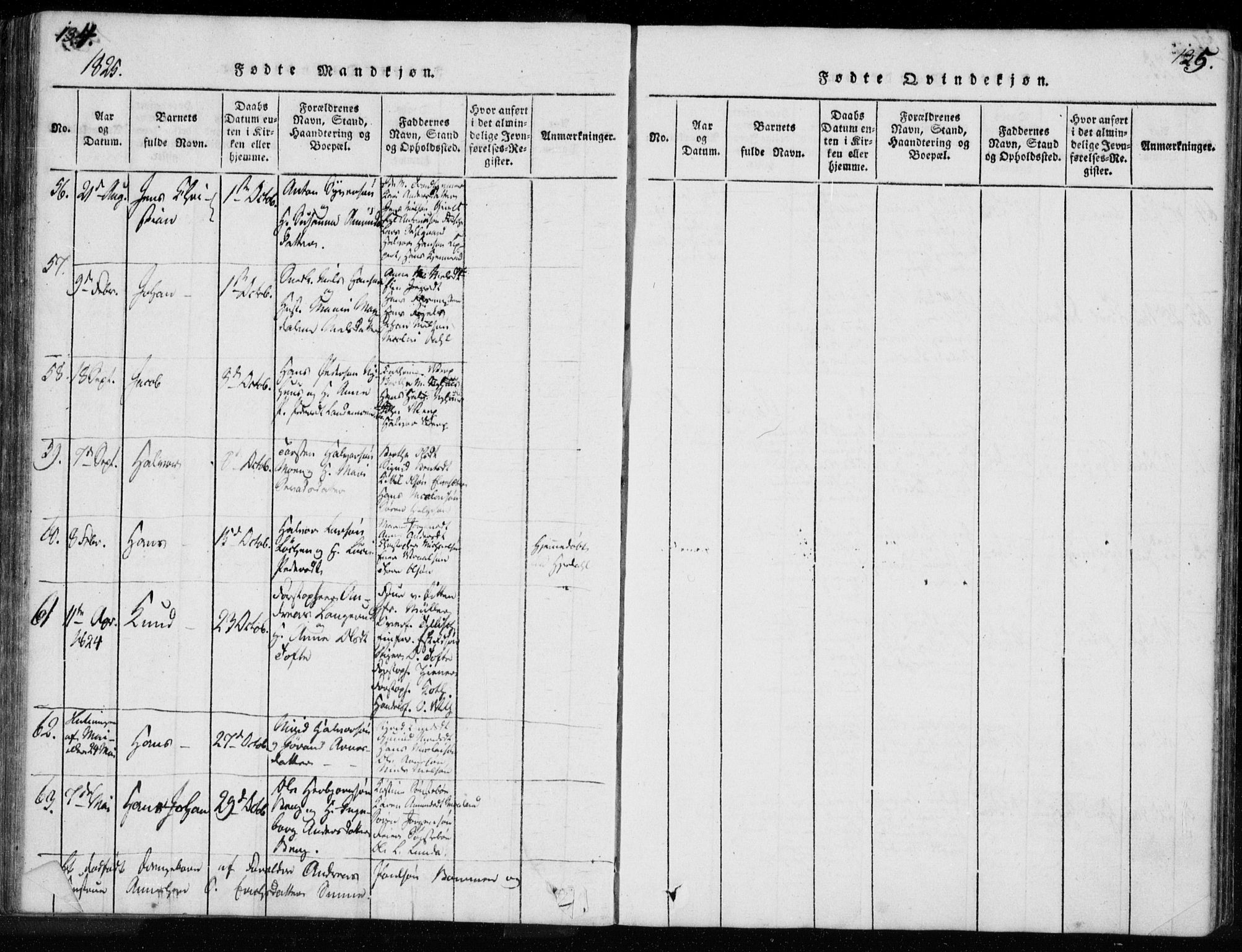 Kongsberg kirkebøker, AV/SAKO-A-22/F/Fa/L0008: Parish register (official) no. I 8, 1816-1839, p. 134-135