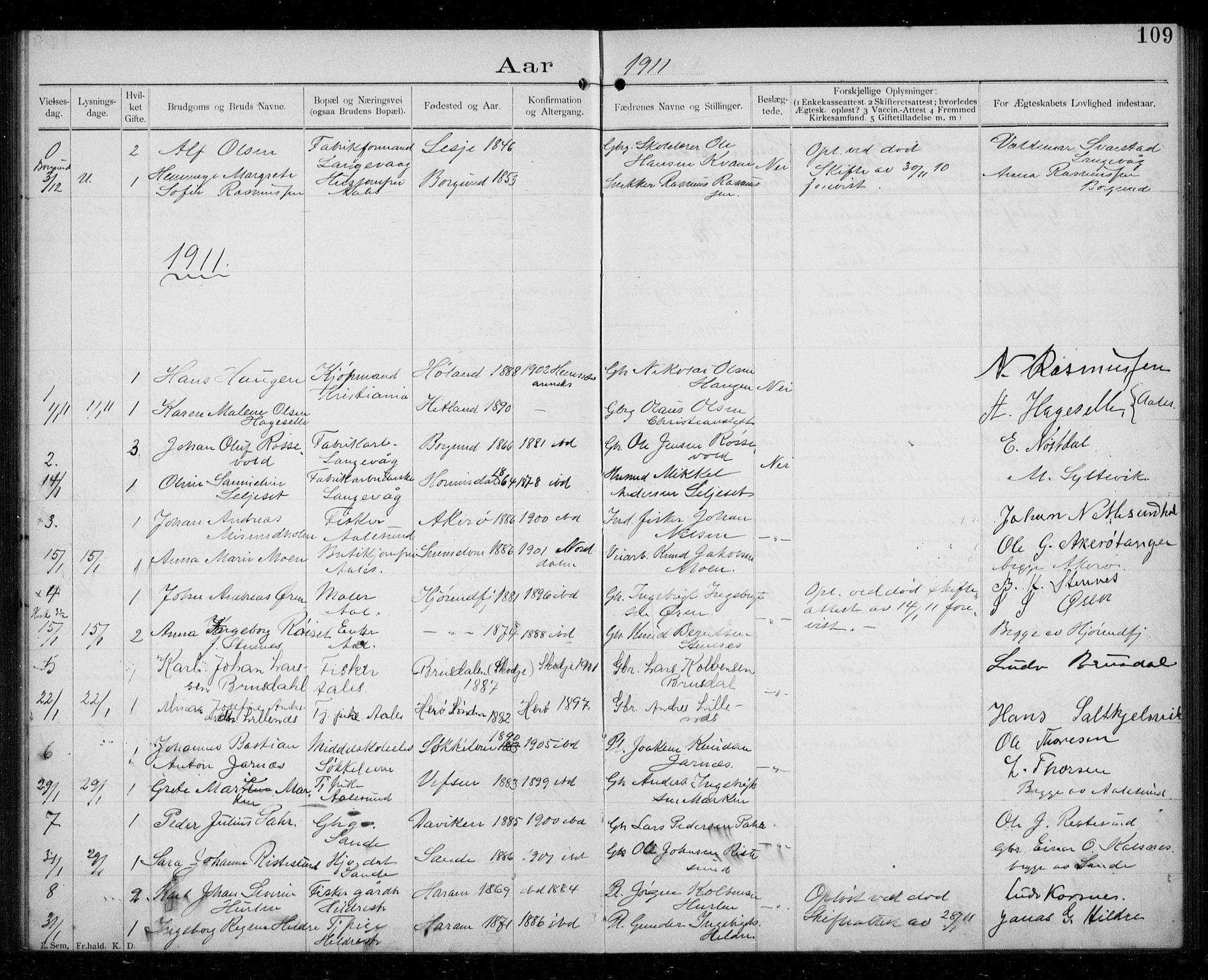 Ministerialprotokoller, klokkerbøker og fødselsregistre - Møre og Romsdal, AV/SAT-A-1454/529/L0458: Banns register no. 529A08, 1901-1918, p. 109