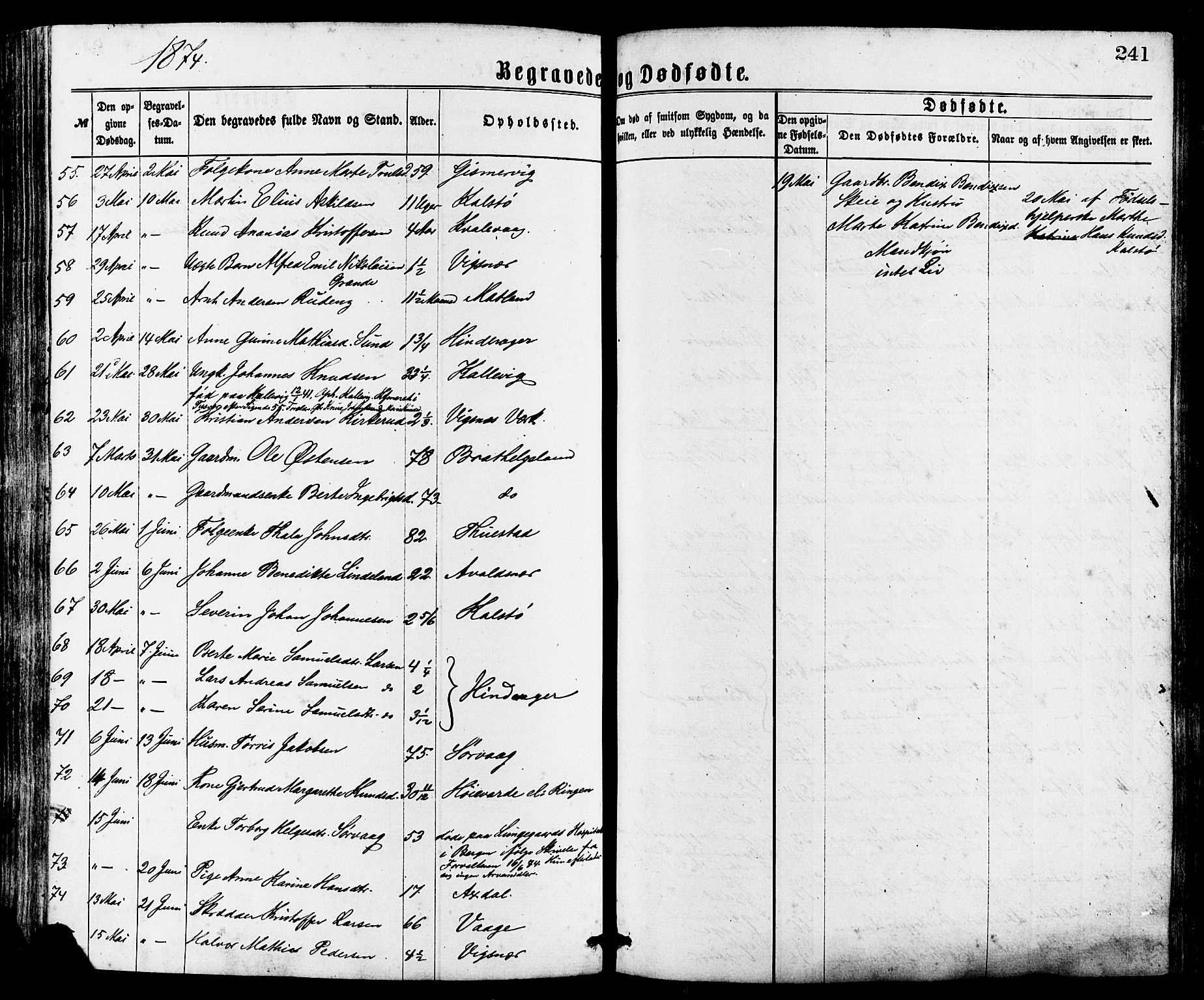 Avaldsnes sokneprestkontor, AV/SAST-A -101851/H/Ha/Haa/L0012: Parish register (official) no. A 12, 1865-1880, p. 241