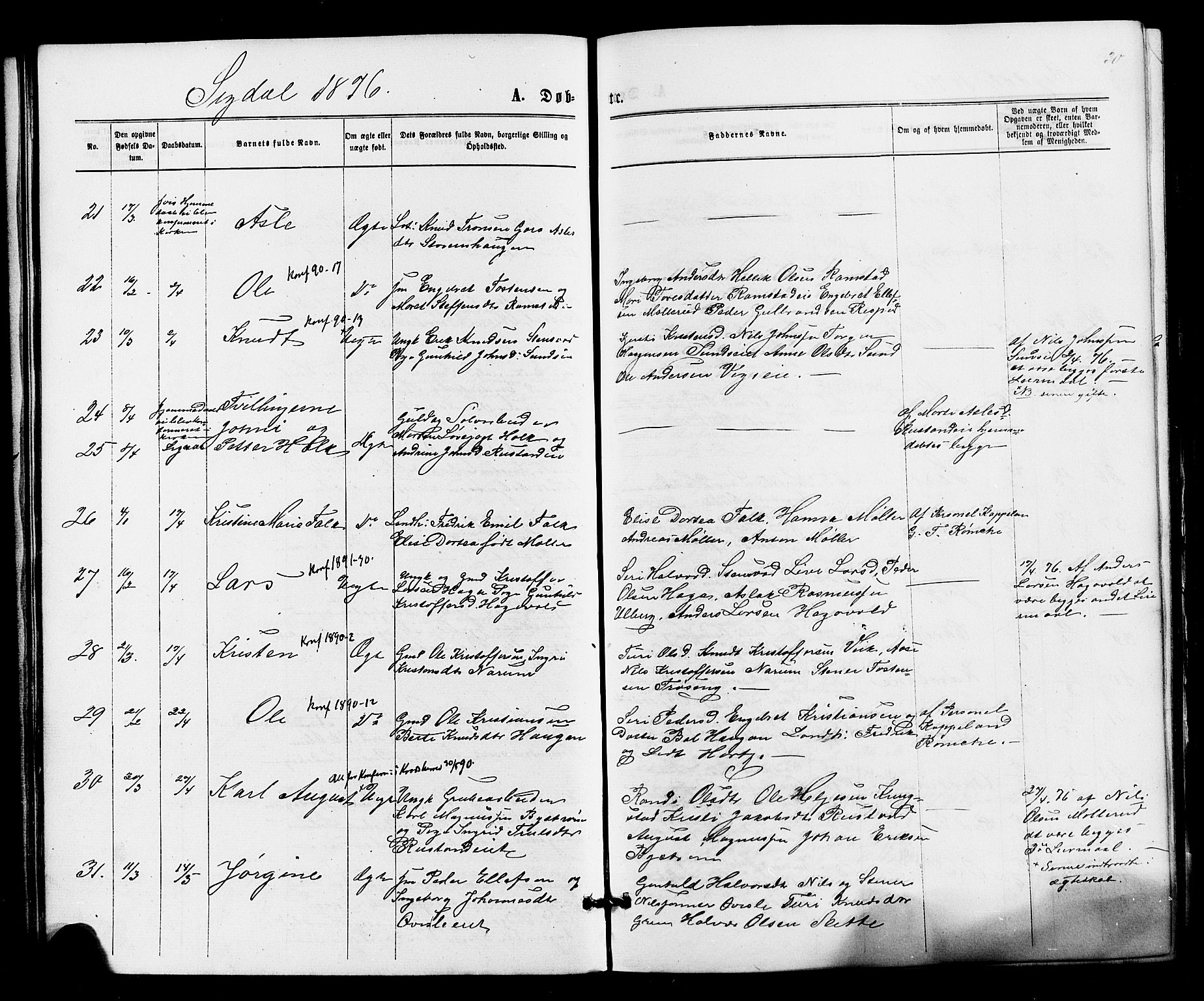 Sigdal kirkebøker, AV/SAKO-A-245/F/Fa/L0010: Parish register (official) no. I 10 /1, 1872-1878, p. 30