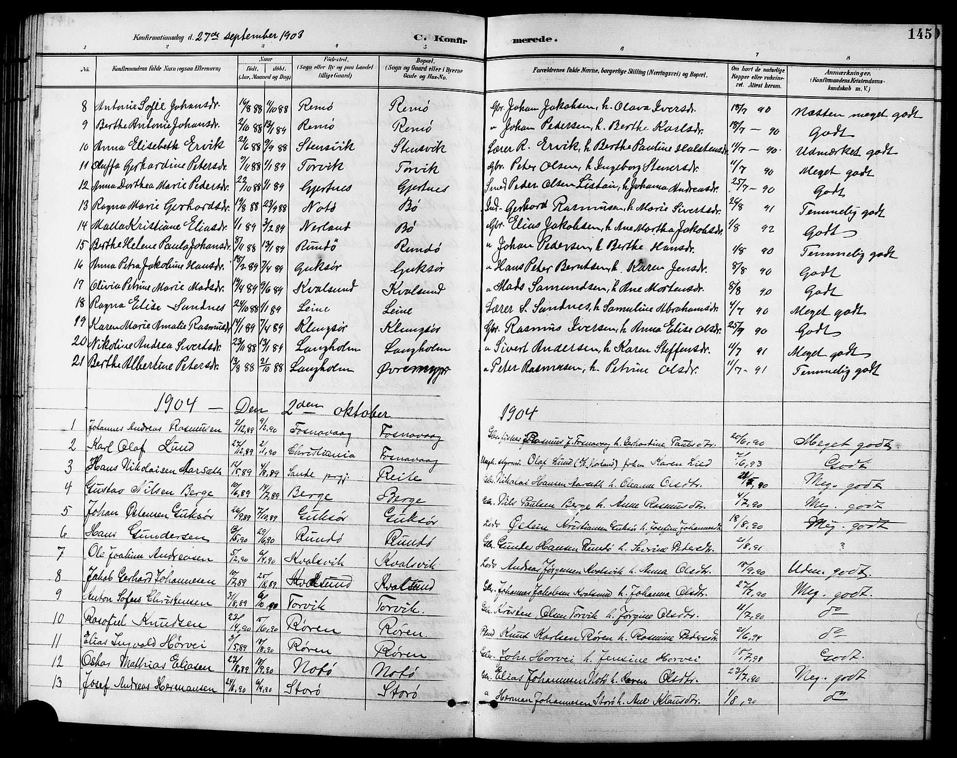 Ministerialprotokoller, klokkerbøker og fødselsregistre - Møre og Romsdal, AV/SAT-A-1454/507/L0082: Parish register (copy) no. 507C05, 1896-1914, p. 145