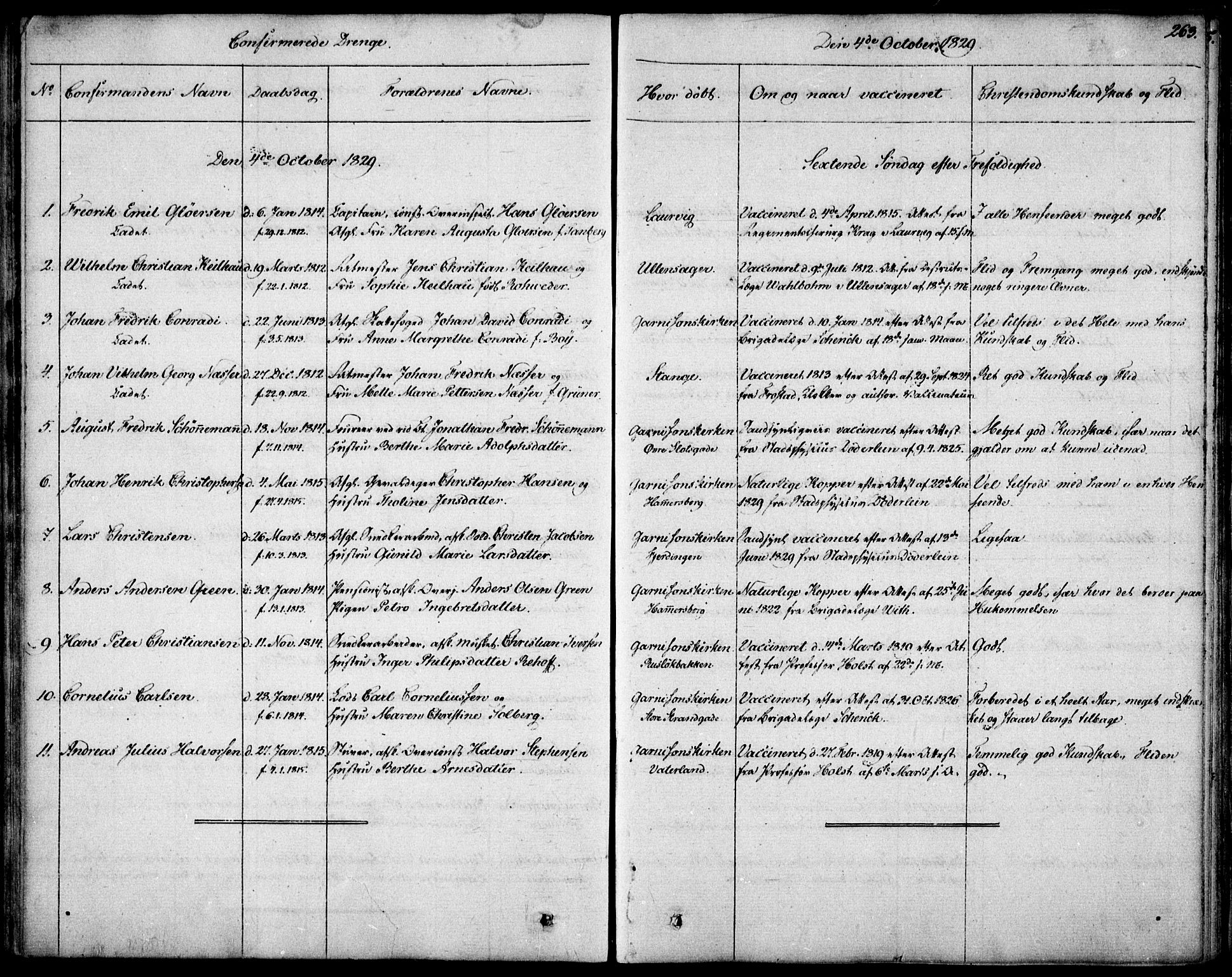 Garnisonsmenigheten Kirkebøker, SAO/A-10846/F/Fa/L0006: Parish register (official) no. 6, 1828-1841, p. 263