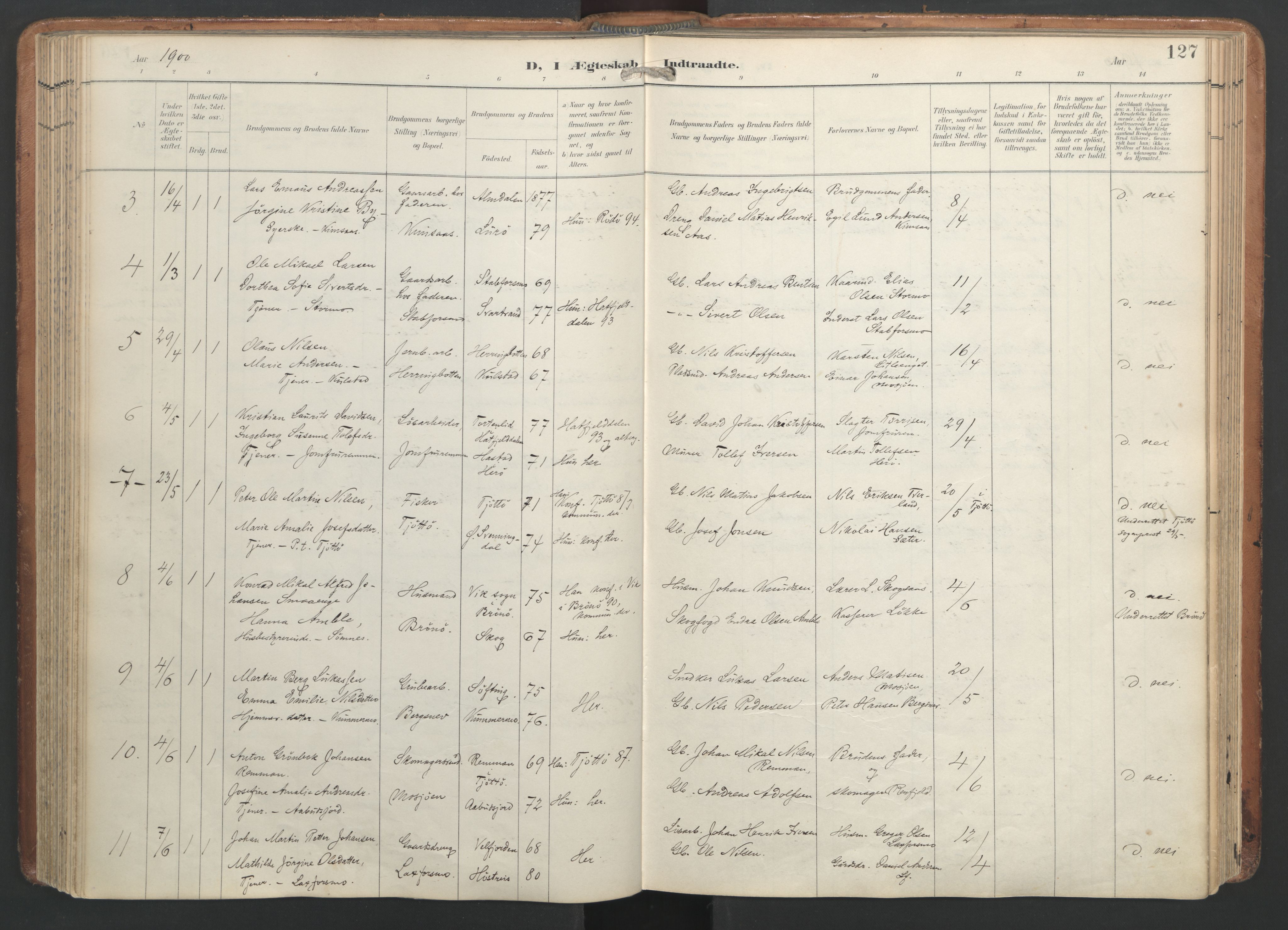 Ministerialprotokoller, klokkerbøker og fødselsregistre - Nordland, AV/SAT-A-1459/820/L0298: Parish register (official) no. 820A19, 1897-1915, p. 127