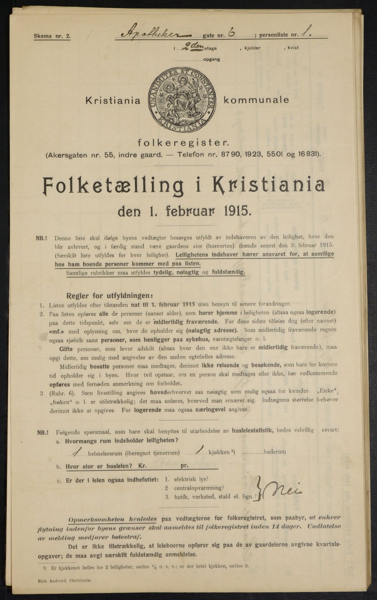 OBA, Municipal Census 1915 for Kristiania, 1915, p. 1381