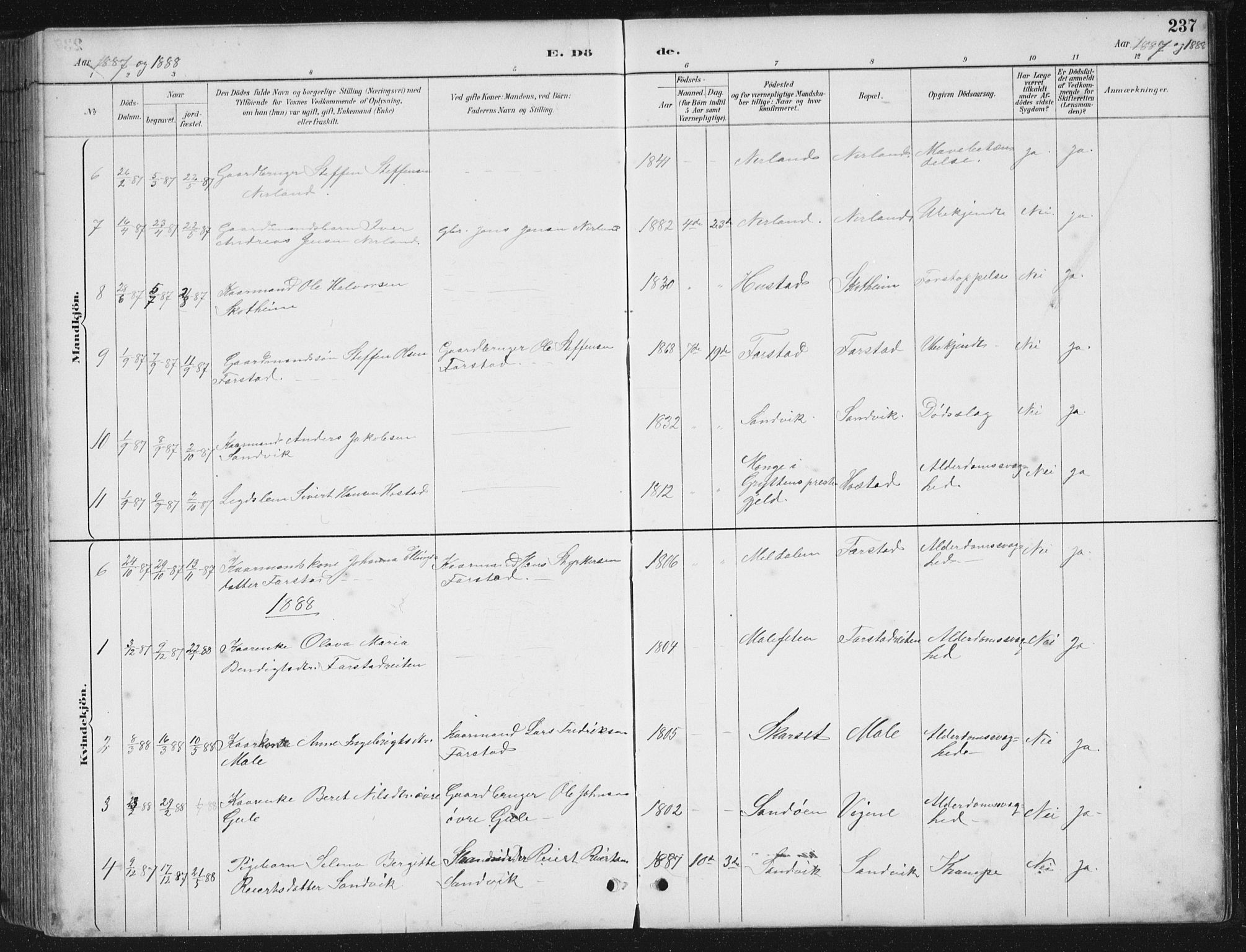 Ministerialprotokoller, klokkerbøker og fødselsregistre - Møre og Romsdal, AV/SAT-A-1454/567/L0783: Parish register (copy) no. 567C03, 1887-1903, p. 237