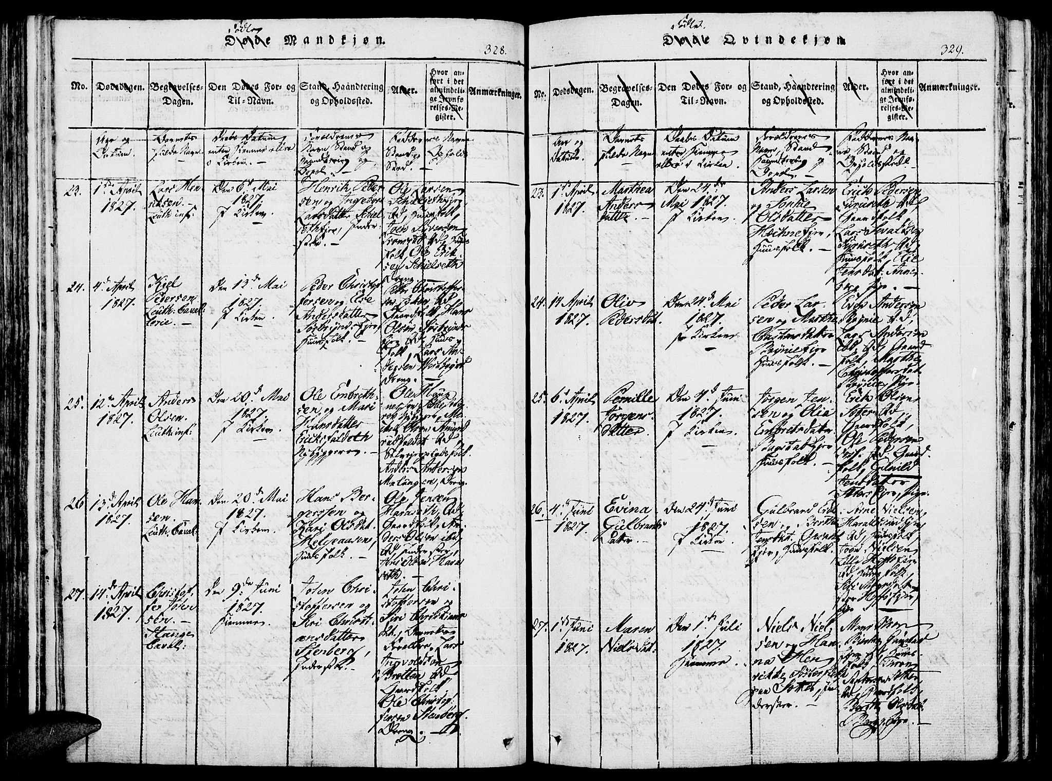 Romedal prestekontor, AV/SAH-PREST-004/K/L0002: Parish register (official) no. 2, 1814-1828, p. 328-329