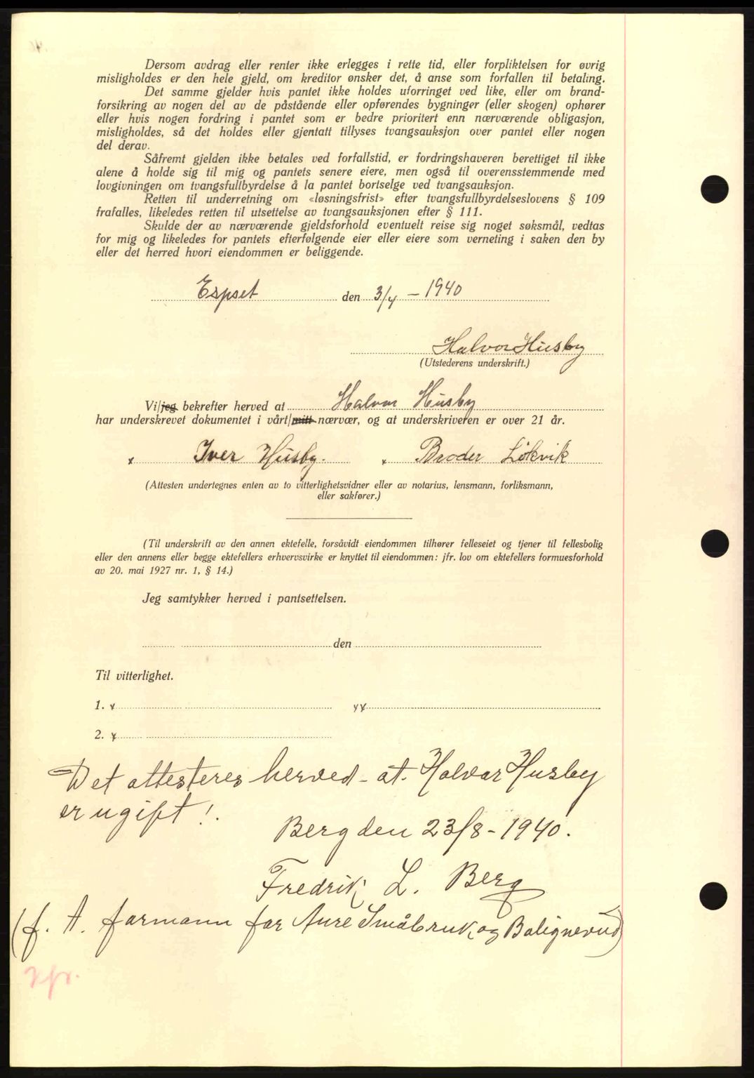 Nordmøre sorenskriveri, AV/SAT-A-4132/1/2/2Ca: Mortgage book no. B87, 1940-1941, Diary no: : 1379/1940