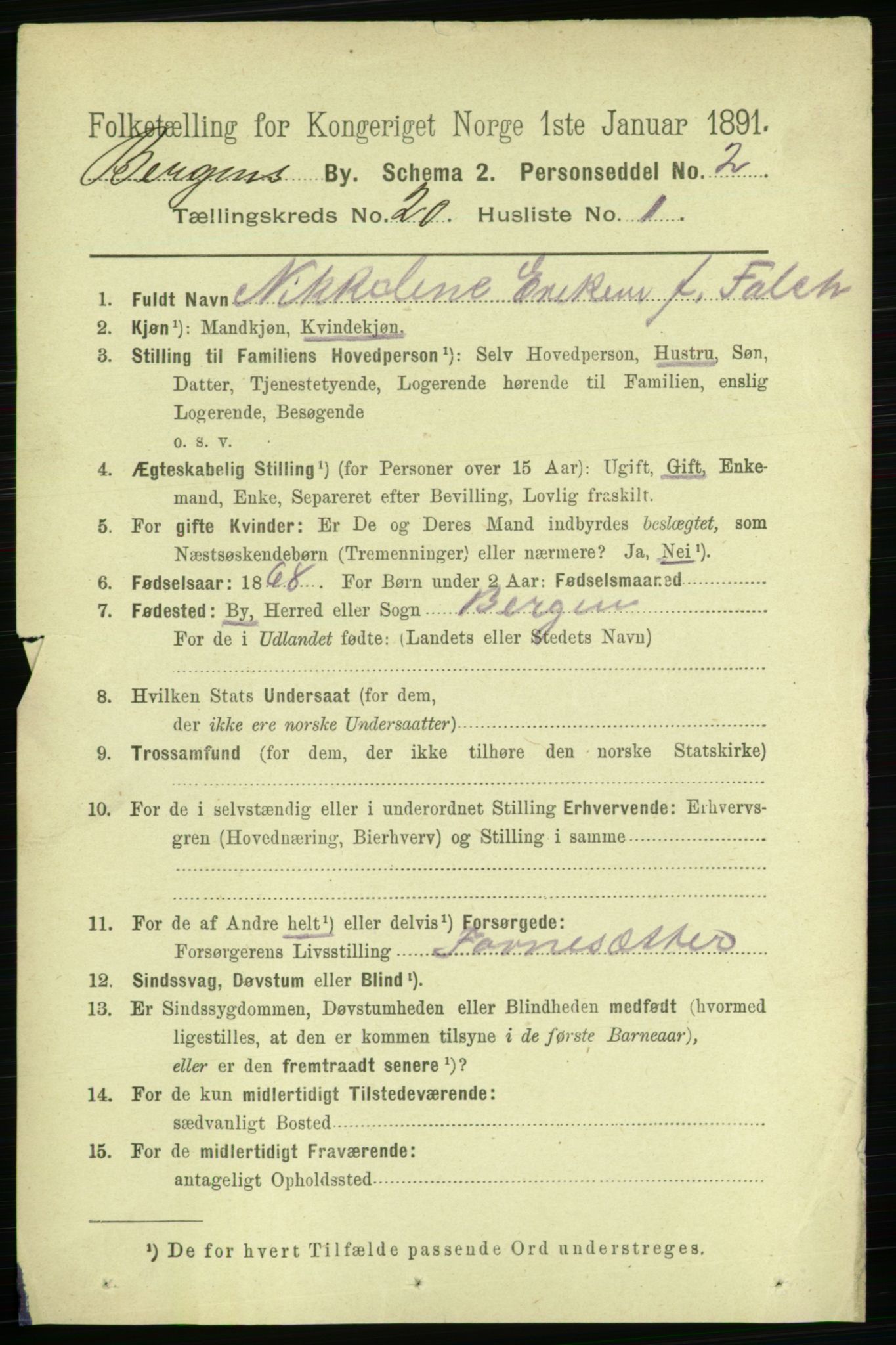 RA, 1891 Census for 1301 Bergen, 1891, p. 28000