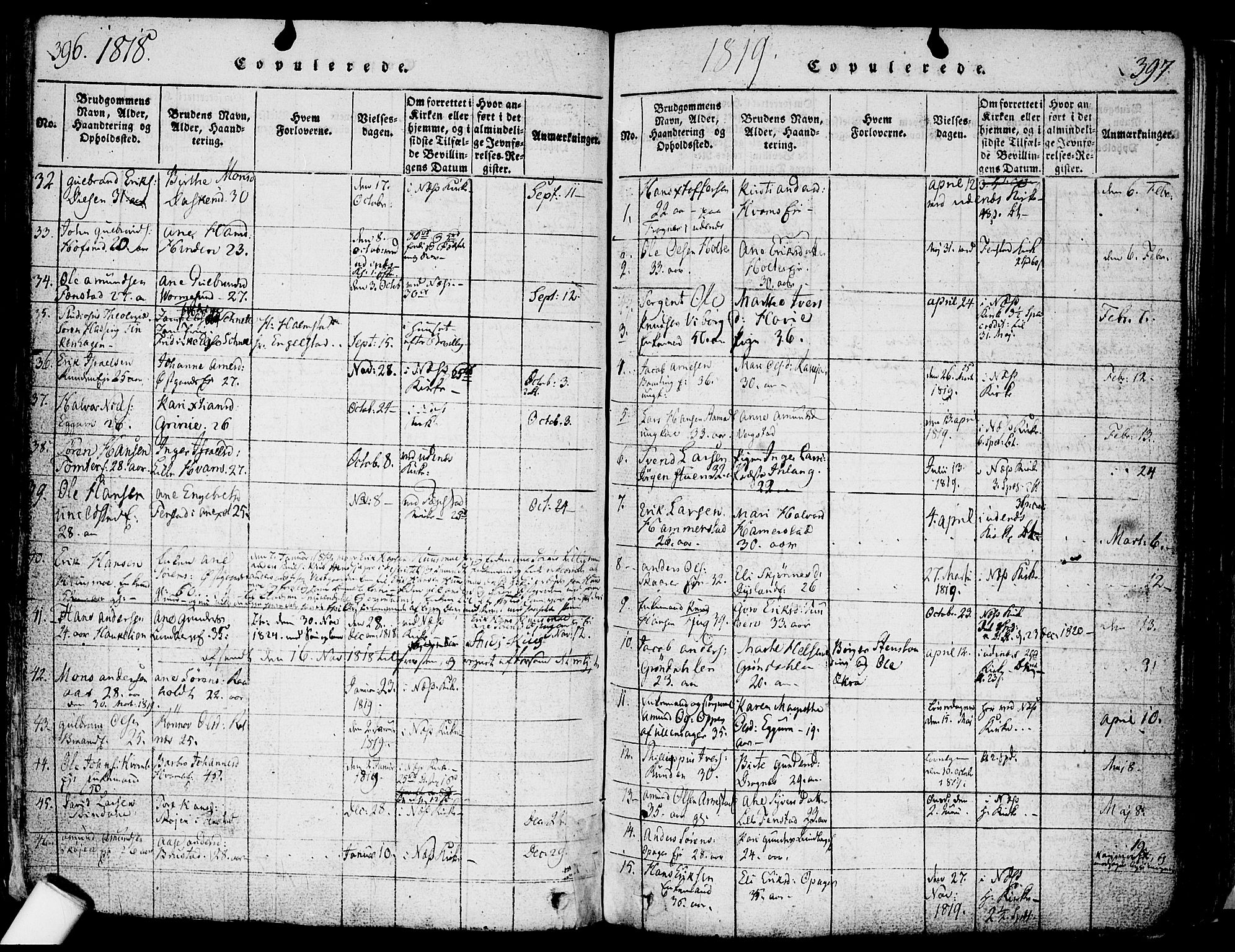 Nes prestekontor Kirkebøker, AV/SAO-A-10410/F/Fa/L0005: Parish register (official) no. I 5, 1815-1835, p. 396-397