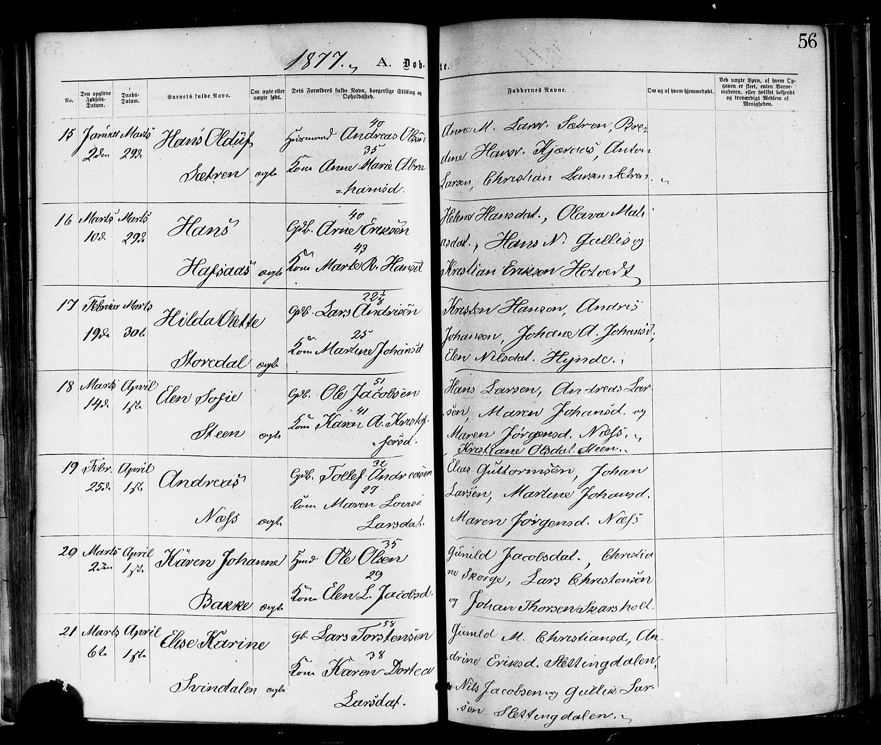 Andebu kirkebøker, AV/SAKO-A-336/F/Fa/L0006: Parish register (official) no. I 6, 1871-1878, p. 56