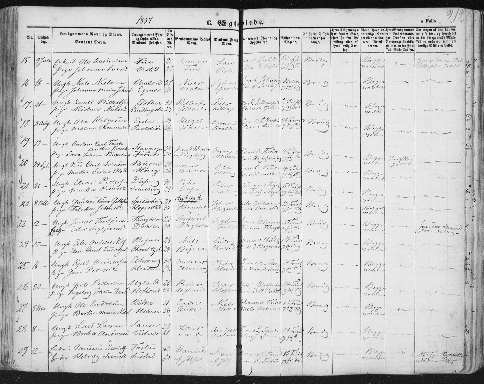 Hetland sokneprestkontor, AV/SAST-A-101826/30/30BA/L0002: Parish register (official) no. A 2, 1849-1869, p. 212