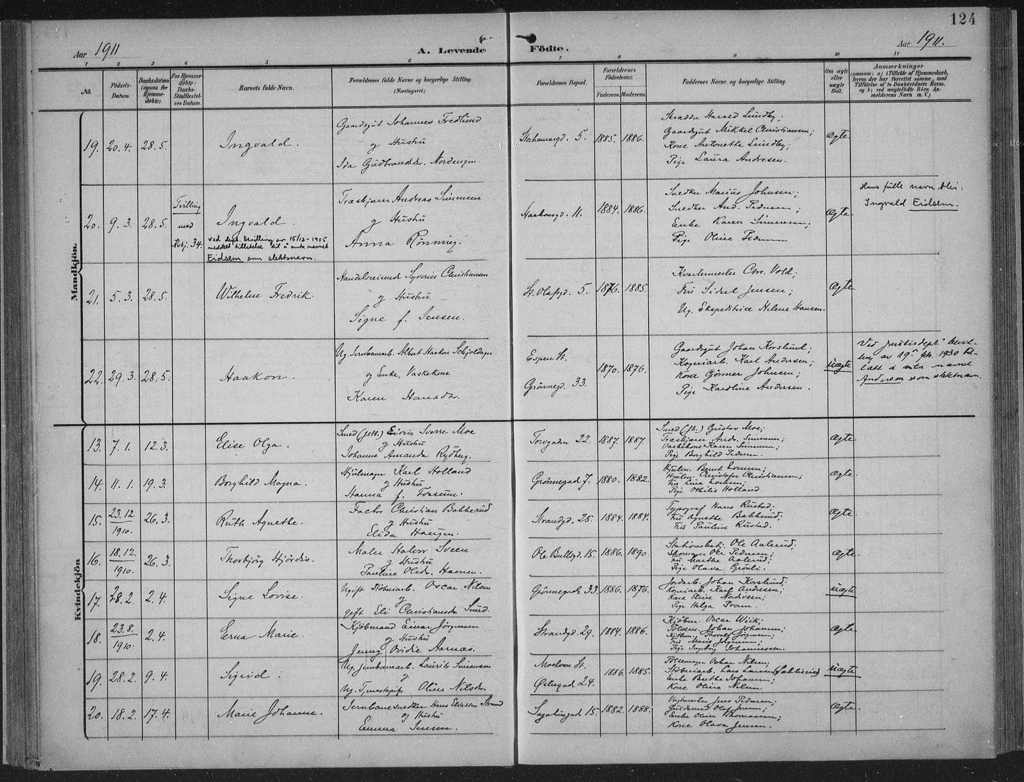 Hamar prestekontor, SAH/DOMPH-002/H/Ha/Haa/L0001: Parish register (official) no. 1, 1900-1914, p. 124