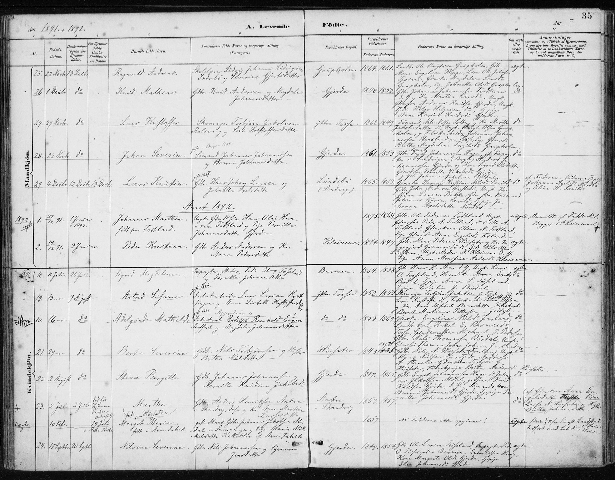 Samnanger Sokneprestembete, AV/SAB-A-77501/H/Haa: Parish register (official) no. A 1, 1885-1901, p. 35