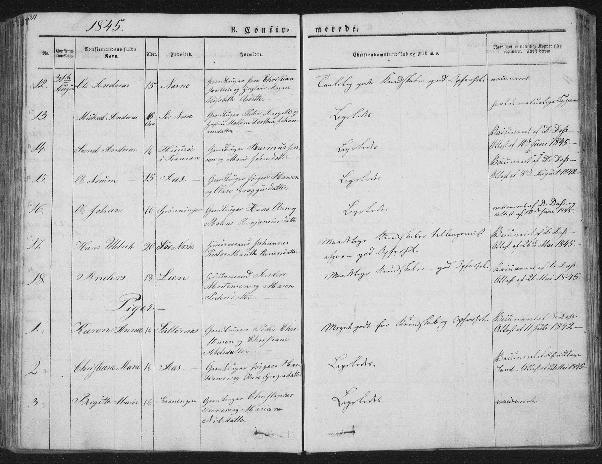 Ministerialprotokoller, klokkerbøker og fødselsregistre - Nordland, SAT/A-1459/839/L0565: Parish register (official) no. 839A02, 1825-1862, p. 311