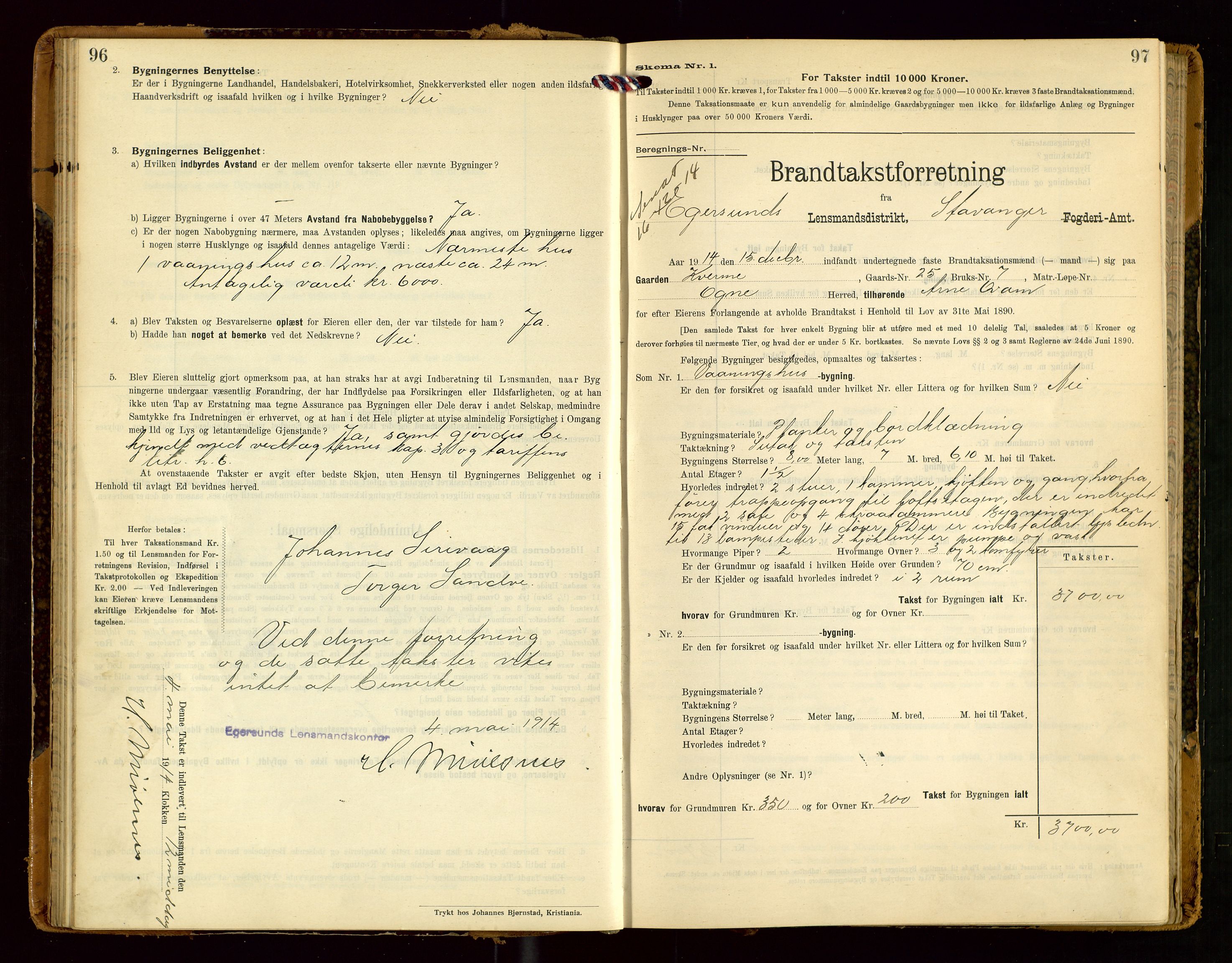 Eigersund lensmannskontor, SAST/A-100171/Gob/L0002: "Brandtakstprotokol", 1910-1916, p. 96-97