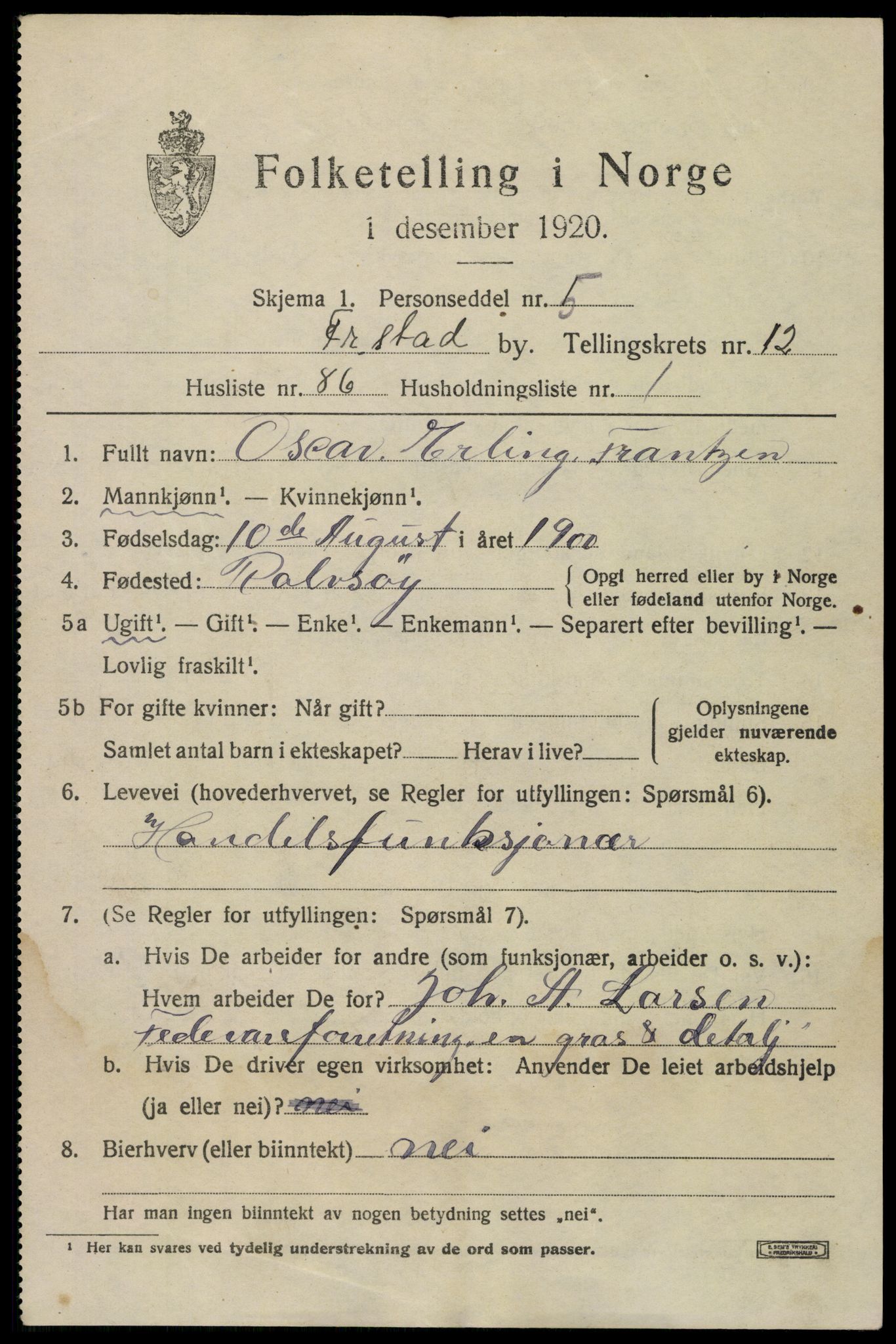 SAO, 1920 census for Fredrikstad, 1920, p. 32081