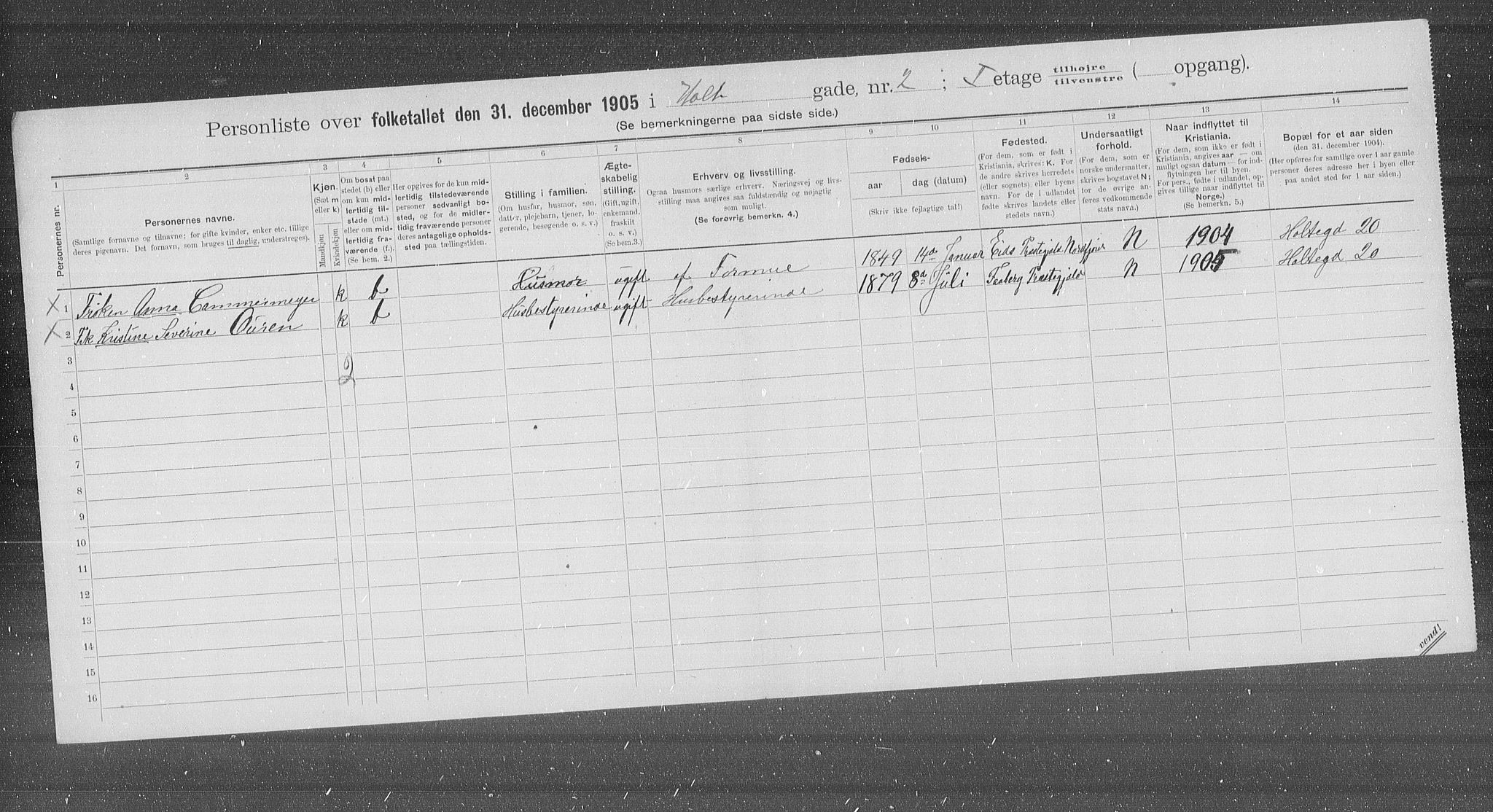 OBA, Municipal Census 1905 for Kristiania, 1905, p. 21368