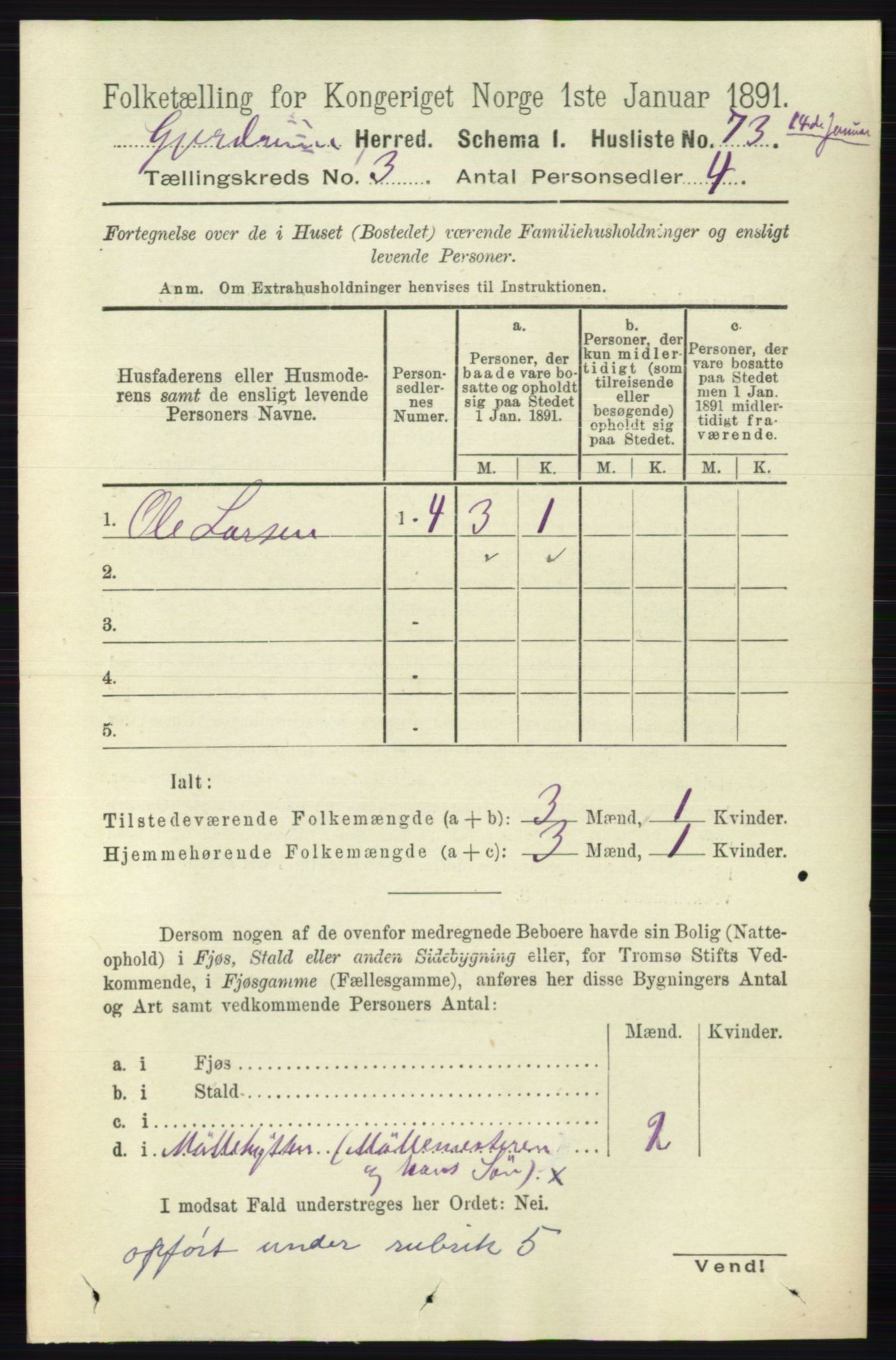 RA, 1891 census for 0234 Gjerdrum, 1891, p. 1233