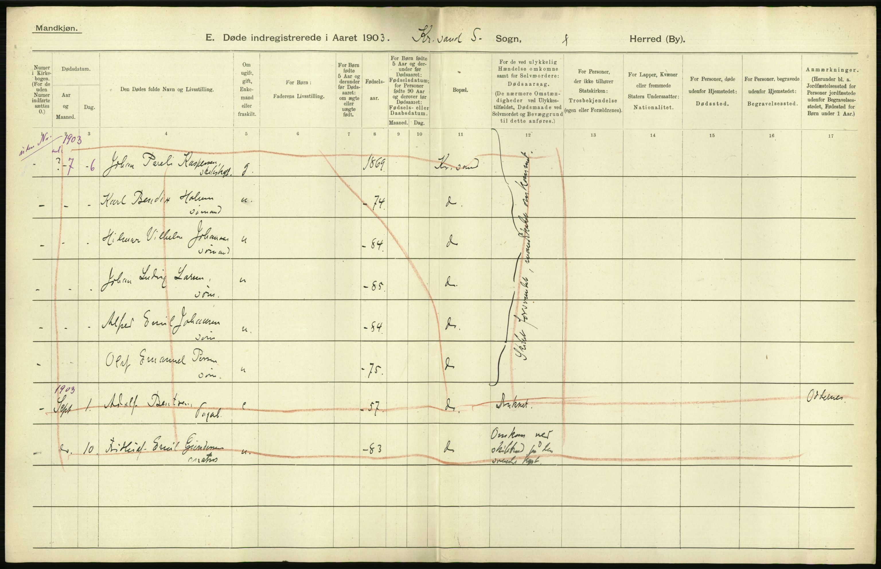 Statistisk sentralbyrå, Sosiodemografiske emner, Befolkning, AV/RA-S-2228/D/Df/Dfa/Dfaa/L0011: Lister og Mandal amt: Fødte, gifte, døde, 1903, p. 554