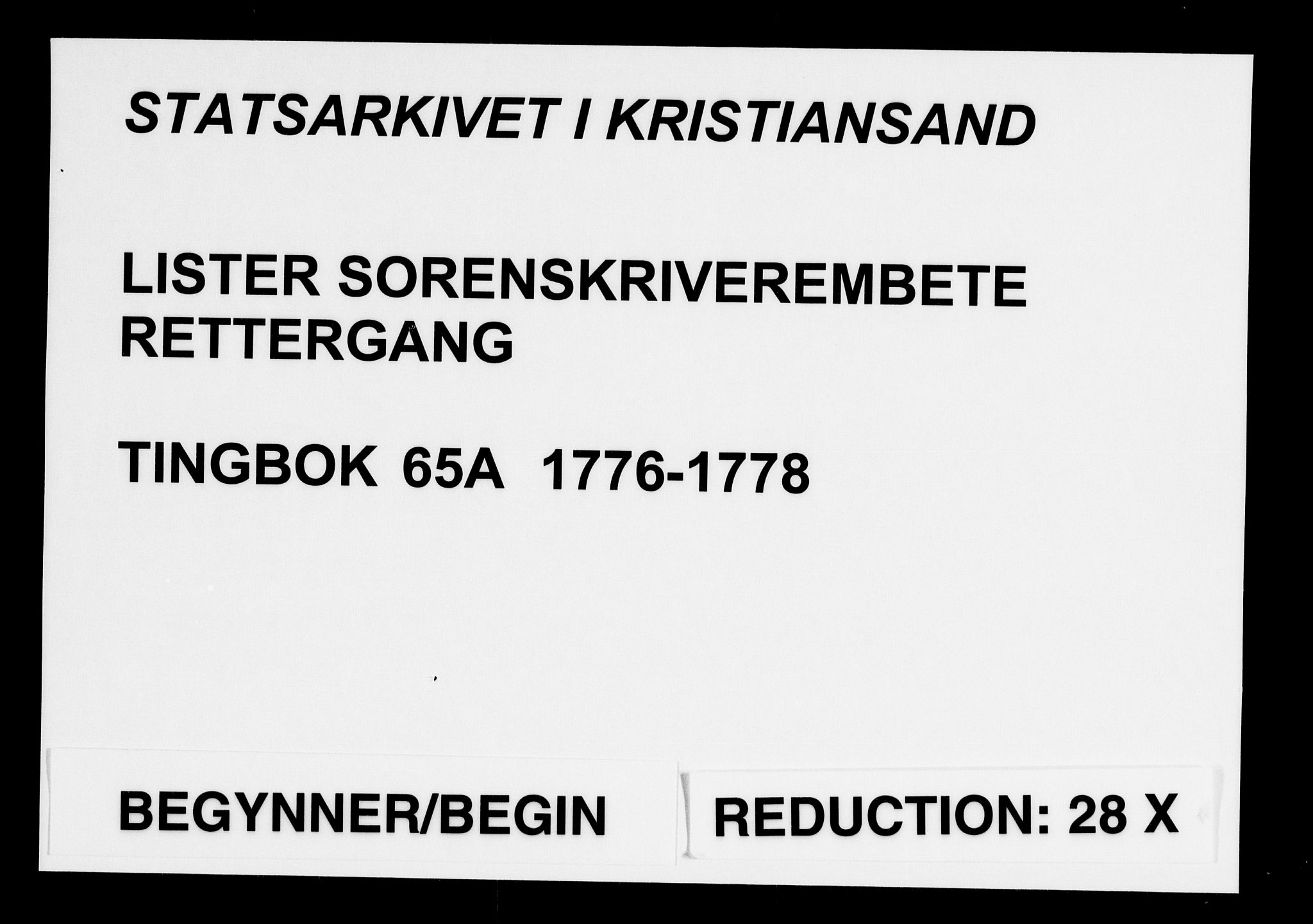 Lister sorenskriveri, AV/SAK-1221-0003/F/Fa/L0066: Tingbok nr 65 A, 1776-1778