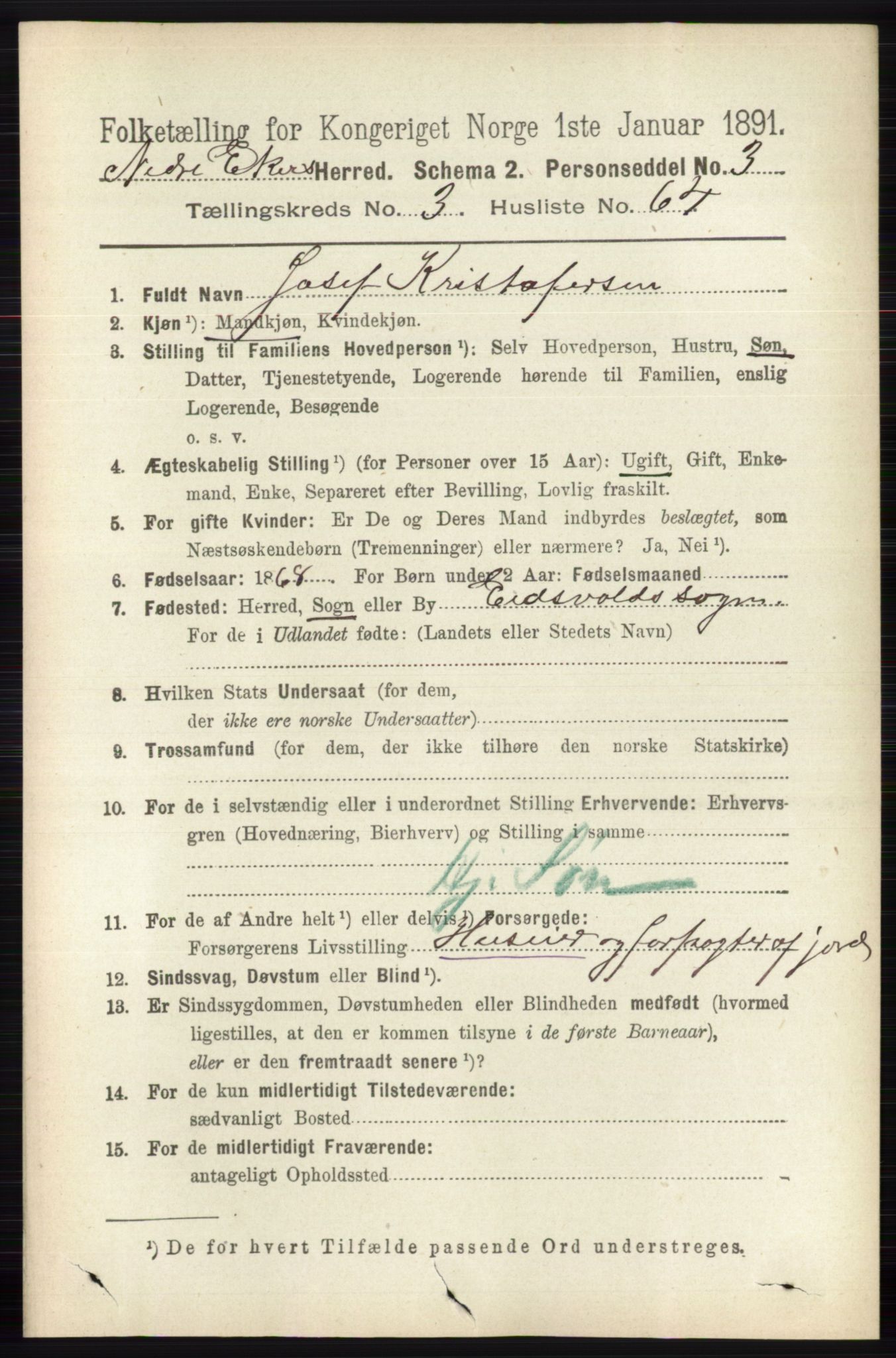 RA, 1891 census for 0625 Nedre Eiker, 1891, p. 1536