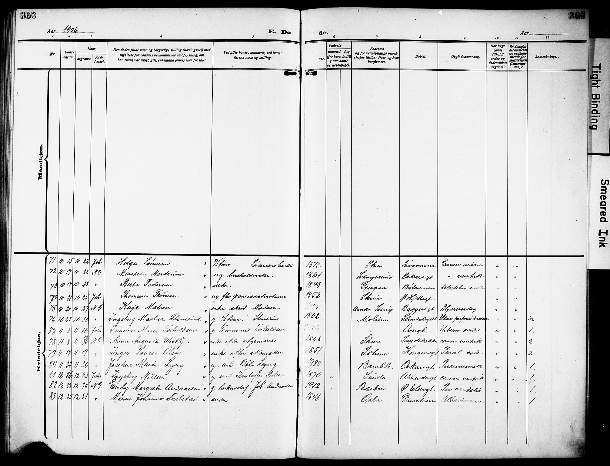 Skien kirkebøker, SAKO/A-302/G/Ga/L0010: Parish register (copy) no. 10, 1920-1931, p. 363