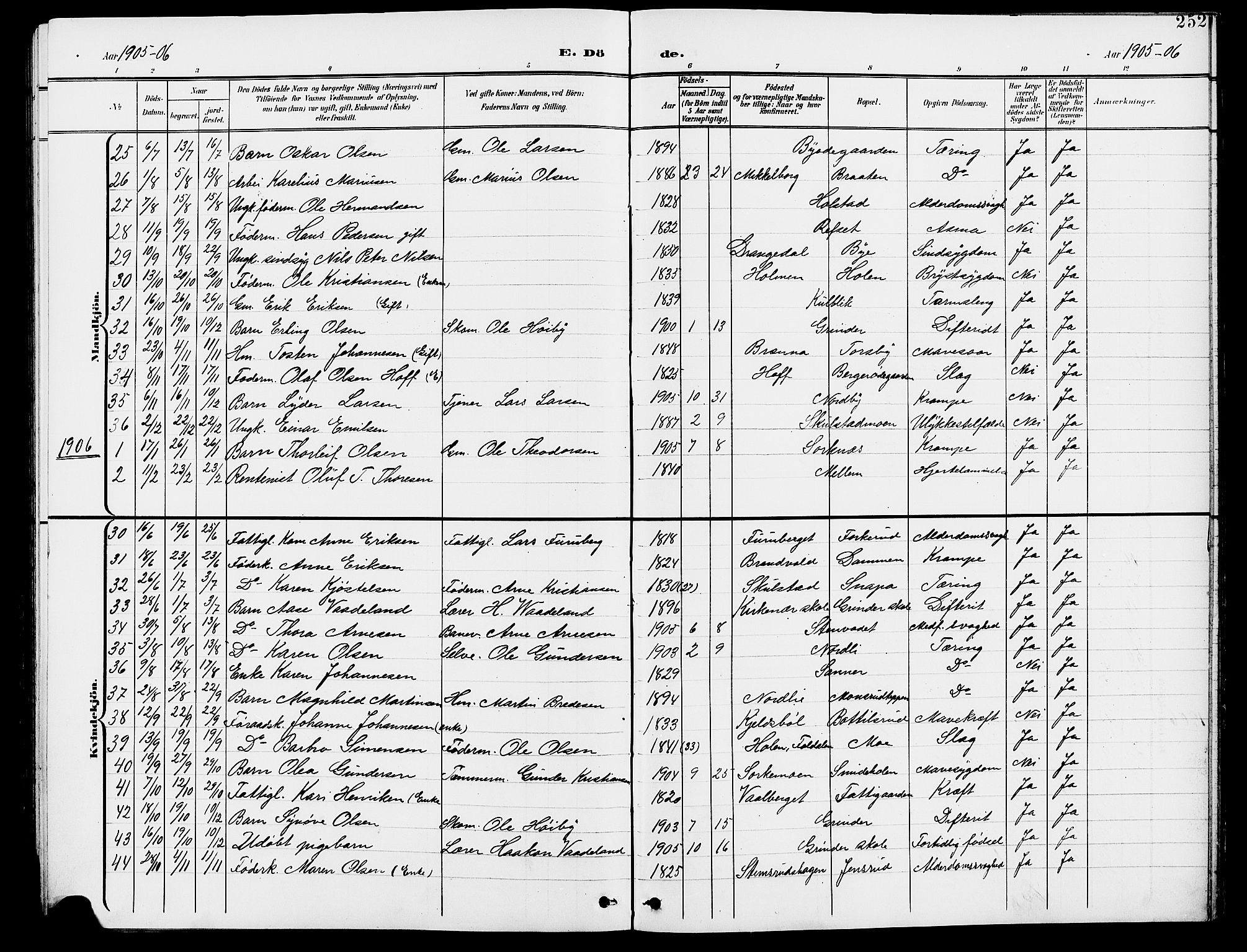 Grue prestekontor, SAH/PREST-036/H/Ha/Hab/L0005: Parish register (copy) no. 5, 1900-1909, p. 252
