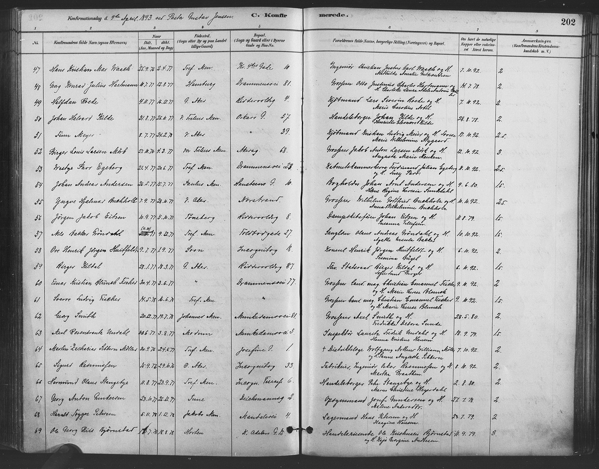 Trefoldighet prestekontor Kirkebøker, SAO/A-10882/F/Fb/L0003: Parish register (official) no. II 3, 1881-1895, p. 202
