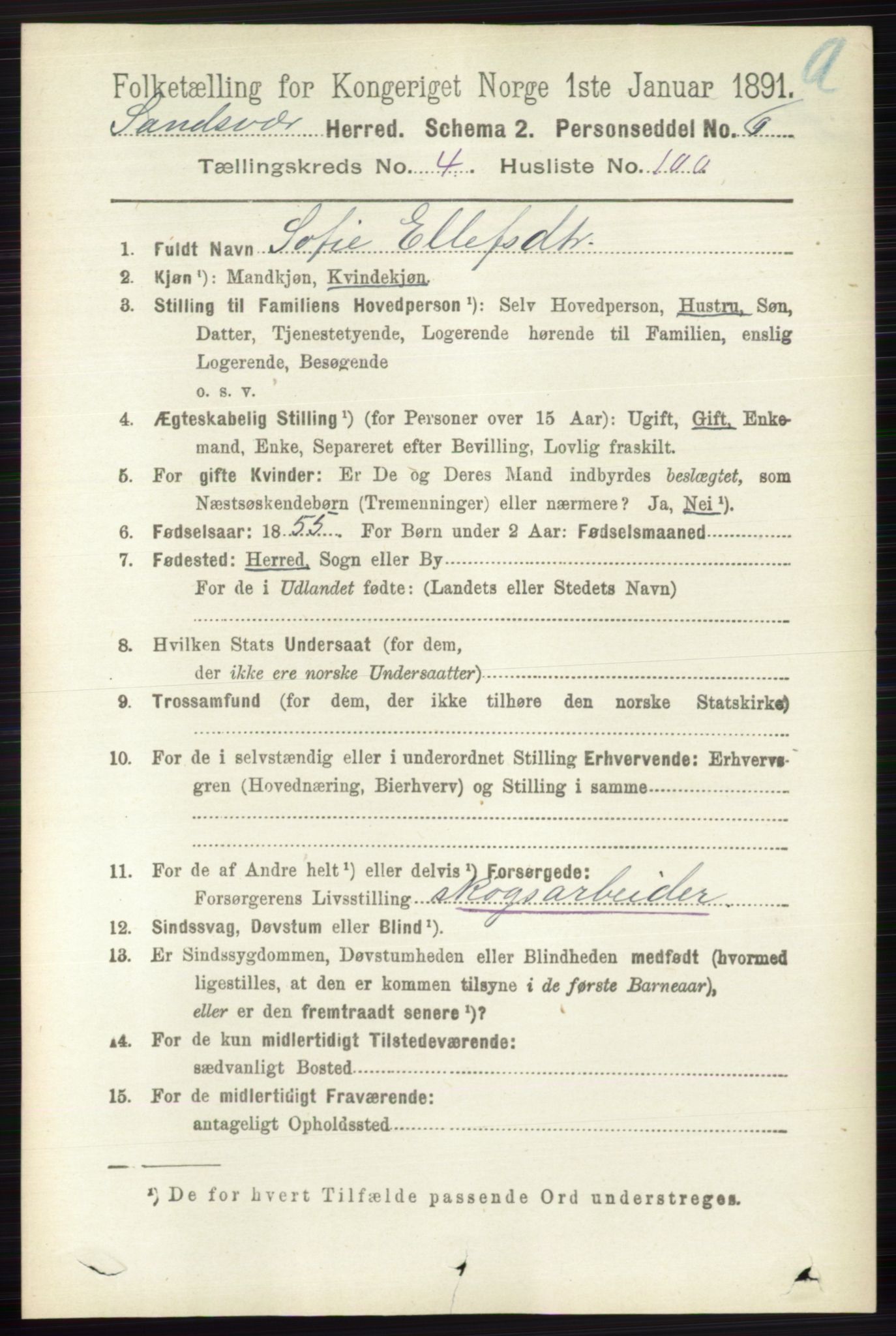 RA, 1891 census for 0629 Sandsvær, 1891, p. 2432