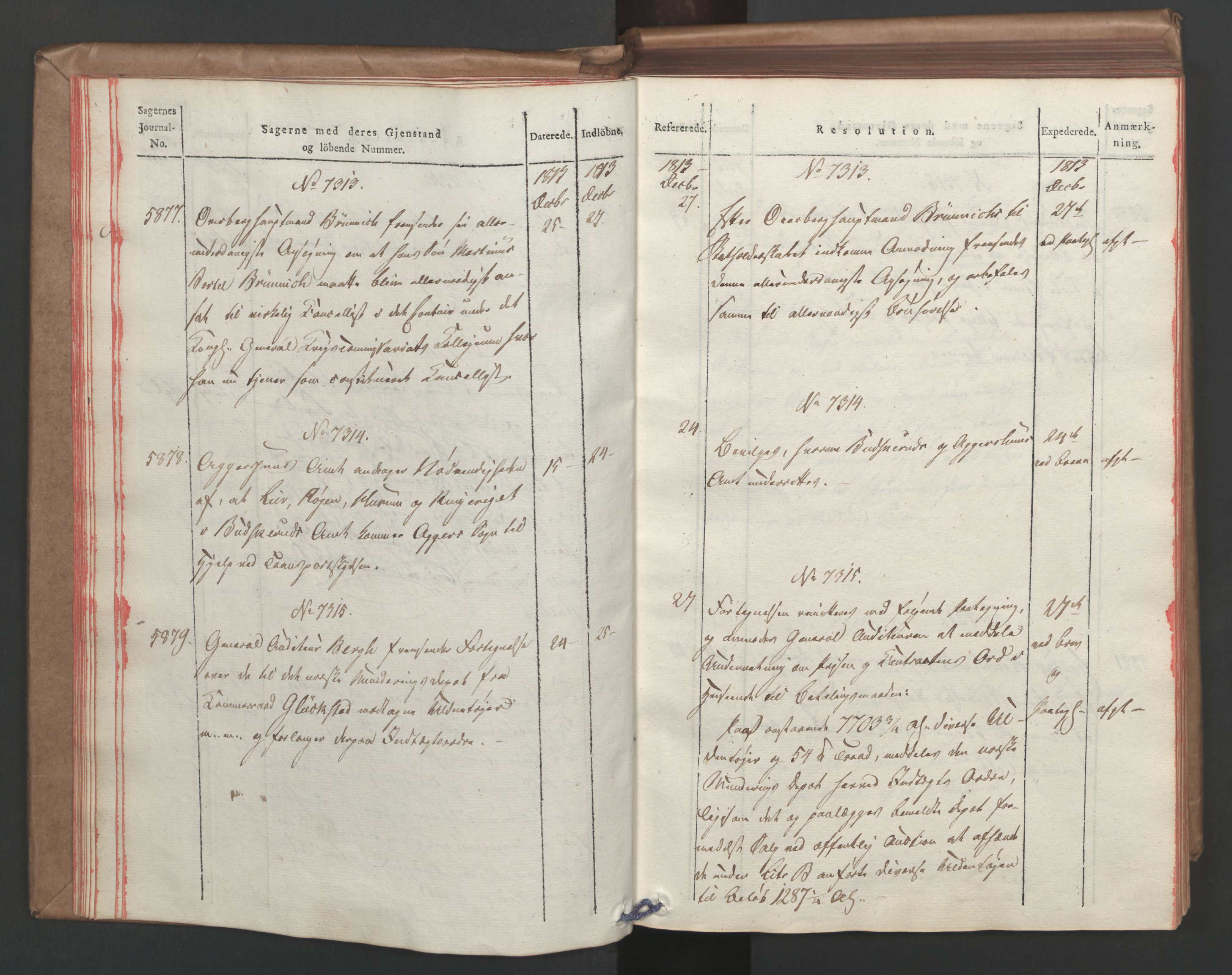 Stattholderembetet 1810-1814, 1. kontor (Kontor A), AV/RA-EA-2872/Ab/L0008: Referatprotokoll,  j.nr. 5846-6405,  l.nr. 7275-7924, 1813-1814, p. 15