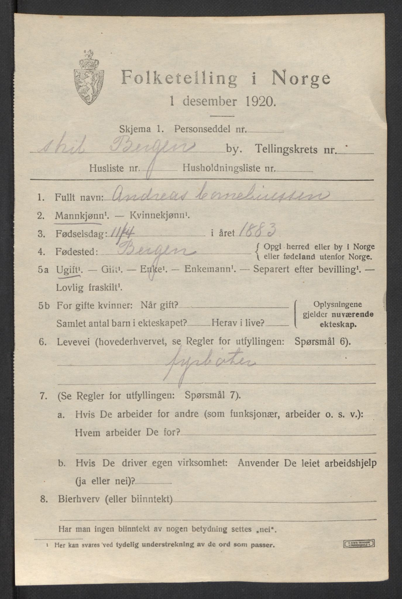 SAB, 1920 census for Bergen, 1920, p. 248110